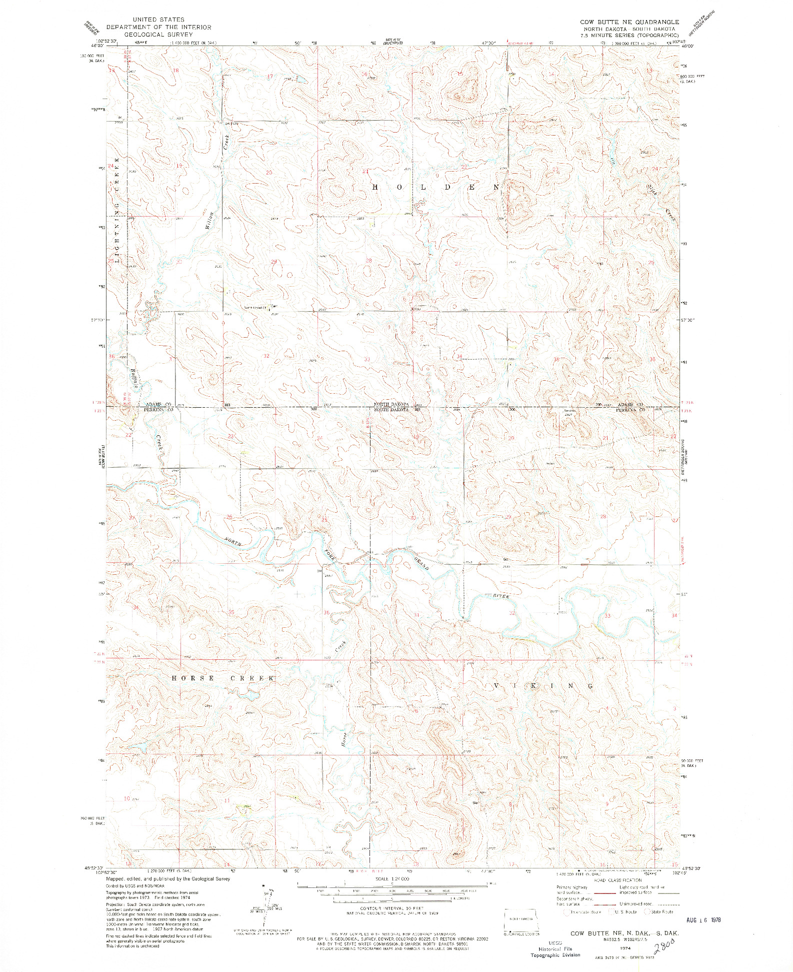 USGS 1:24000-SCALE QUADRANGLE FOR COW BUTTE NE, ND 1974