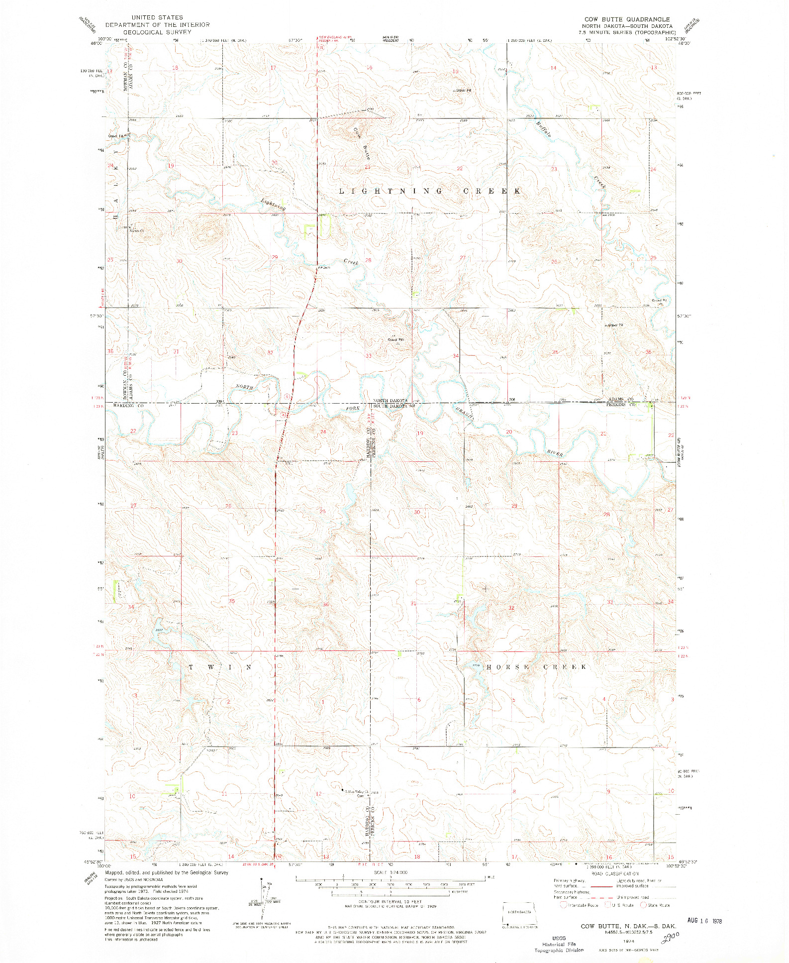 USGS 1:24000-SCALE QUADRANGLE FOR COW BUTTE, ND 1974