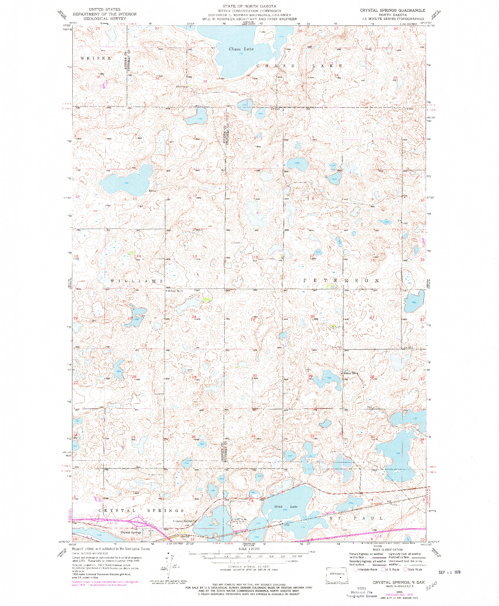 USGS 1:24000-SCALE QUADRANGLE FOR CRYSTAL SPRINGS, ND 1955