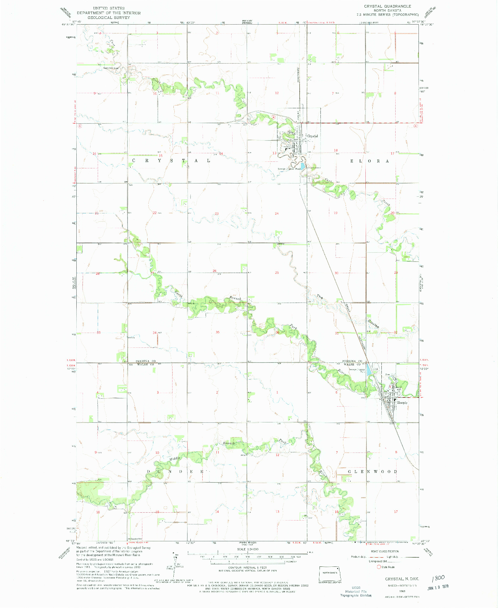 USGS 1:24000-SCALE QUADRANGLE FOR CRYSTAL, ND 1963