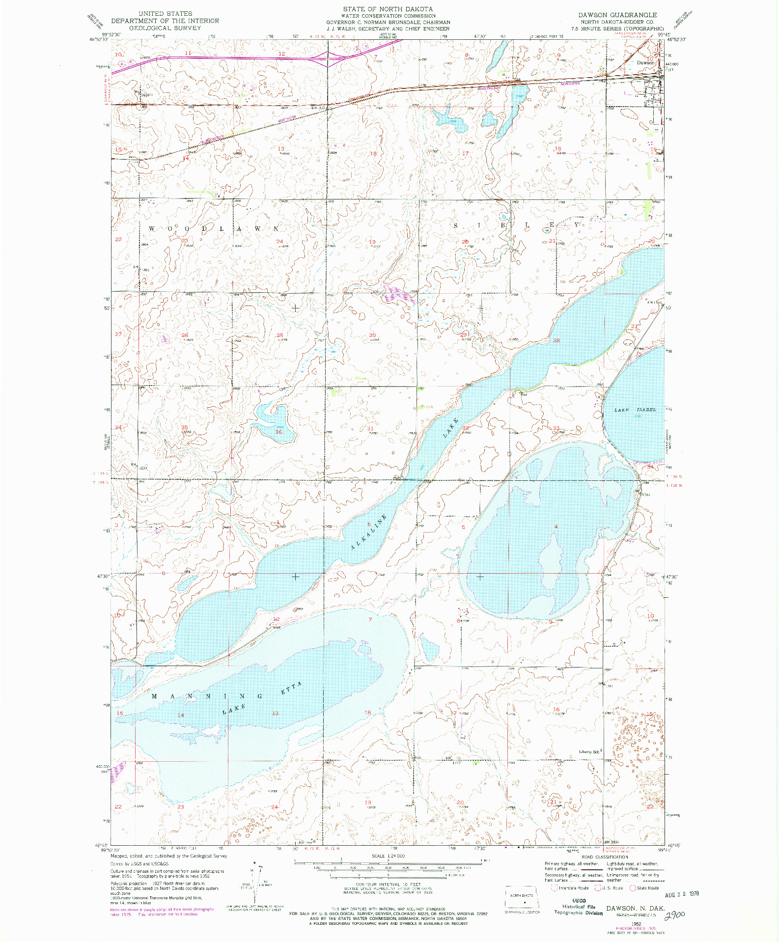 USGS 1:24000-SCALE QUADRANGLE FOR DAWSON, ND 1952