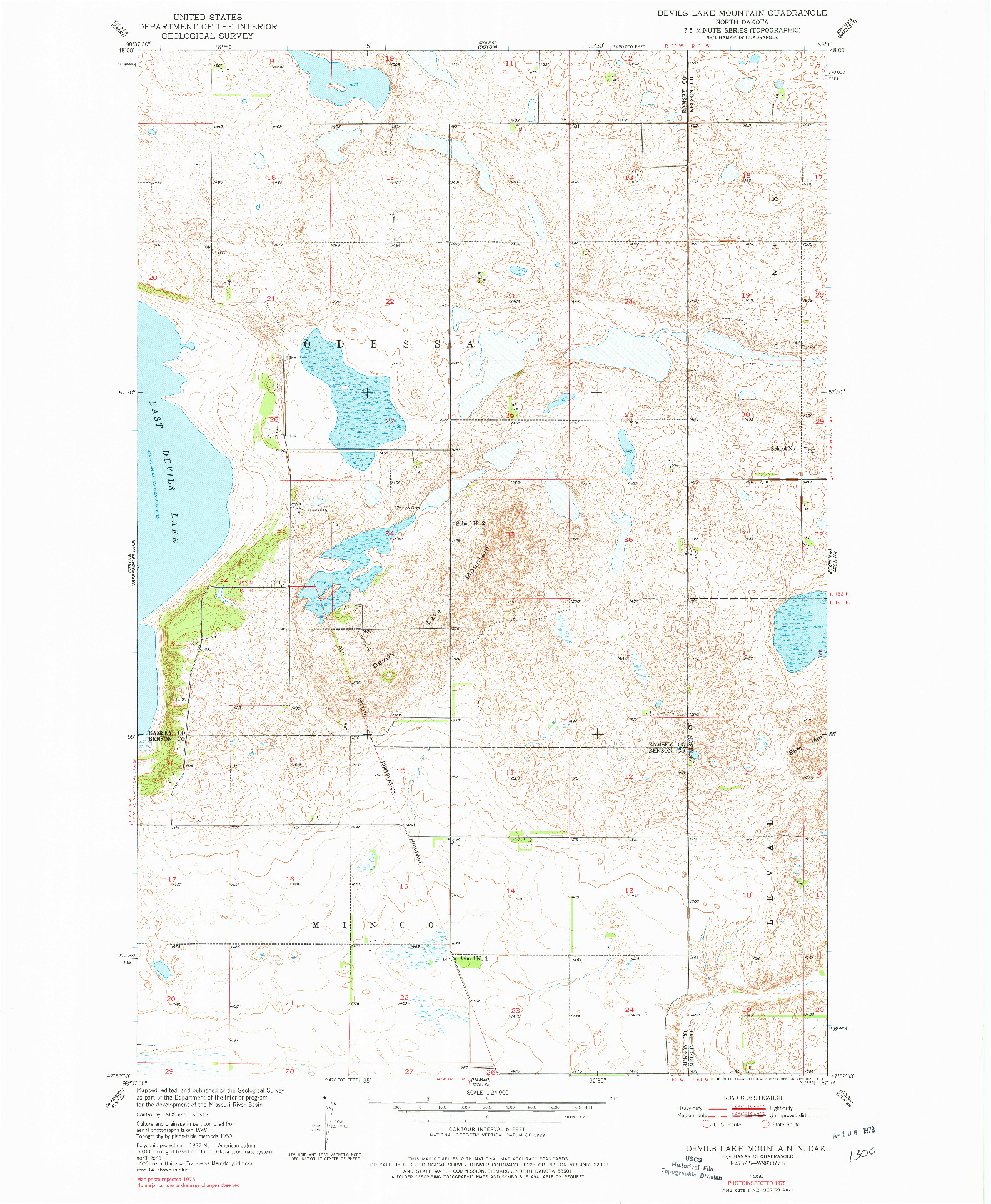 USGS 1:24000-SCALE QUADRANGLE FOR DEVILS LAKE MOUNTAIN, ND 1950