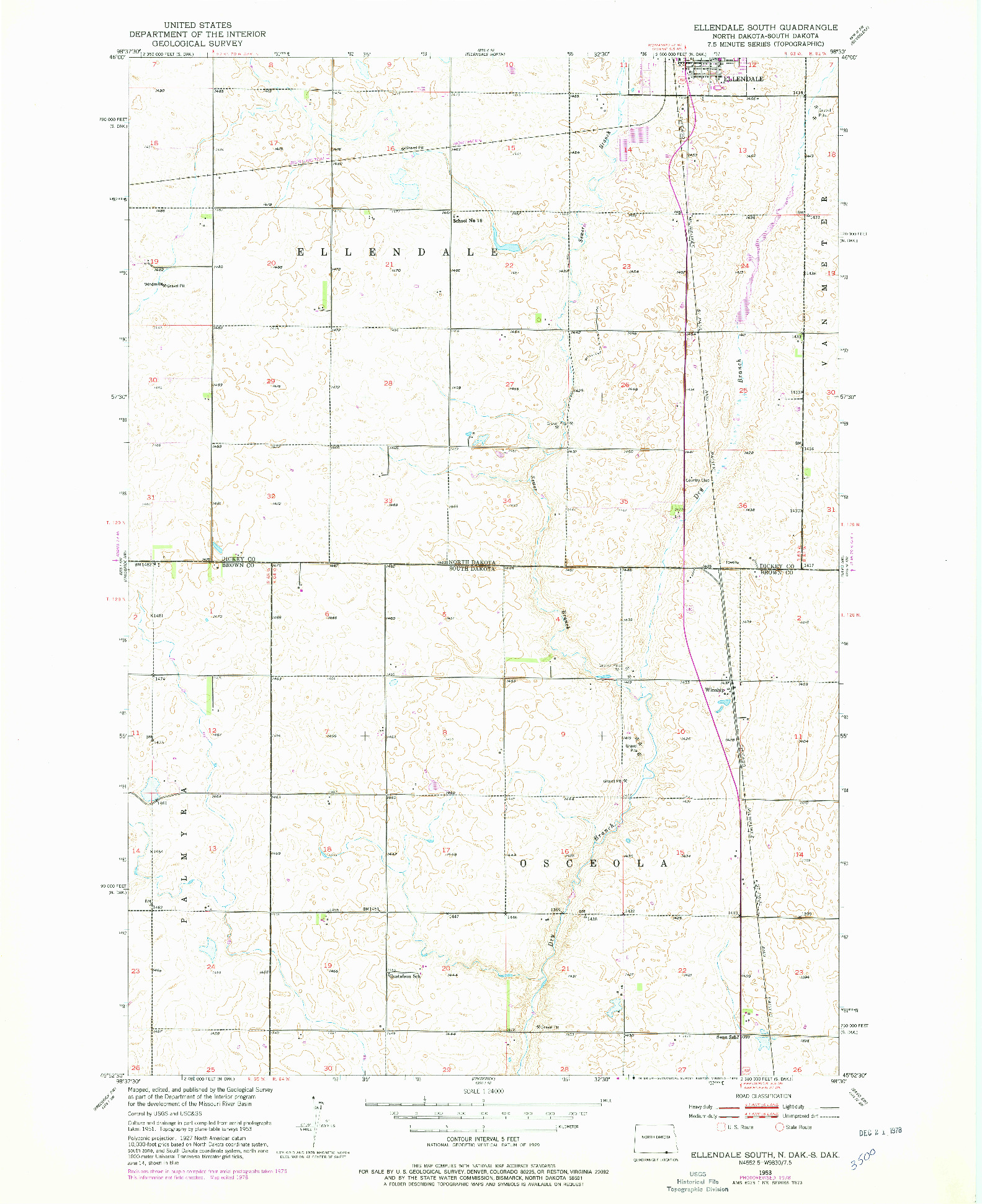 USGS 1:24000-SCALE QUADRANGLE FOR ELLENDALE SOUTH, ND 1953