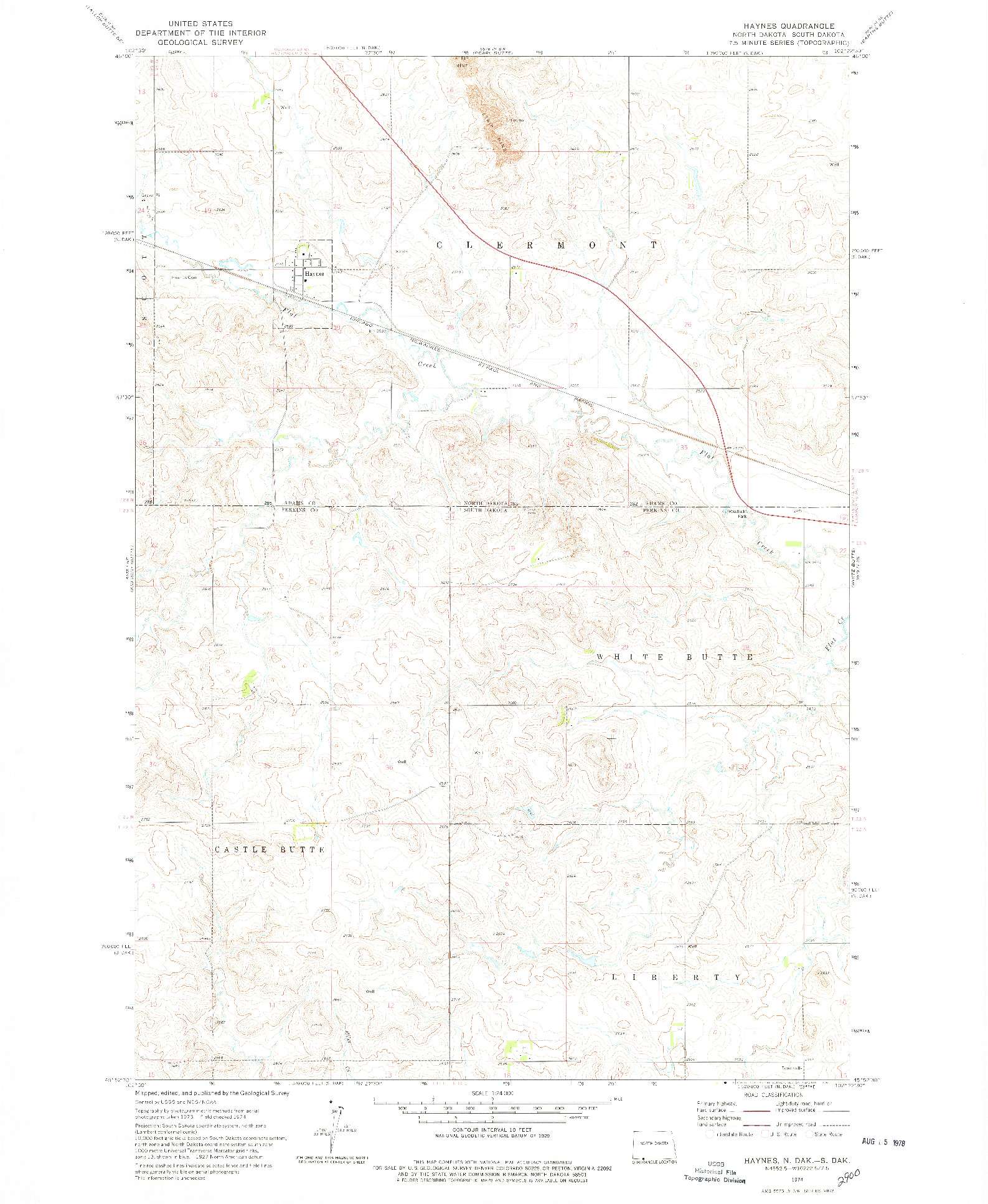 USGS 1:24000-SCALE QUADRANGLE FOR HAYNES, ND 1974