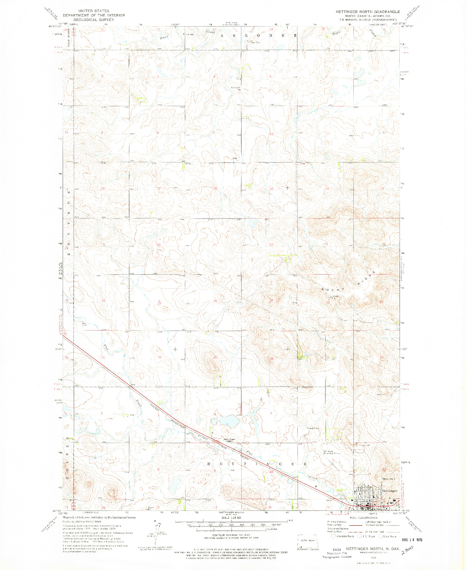 USGS 1:24000-SCALE QUADRANGLE FOR HETTINGER NORTH, ND 1974