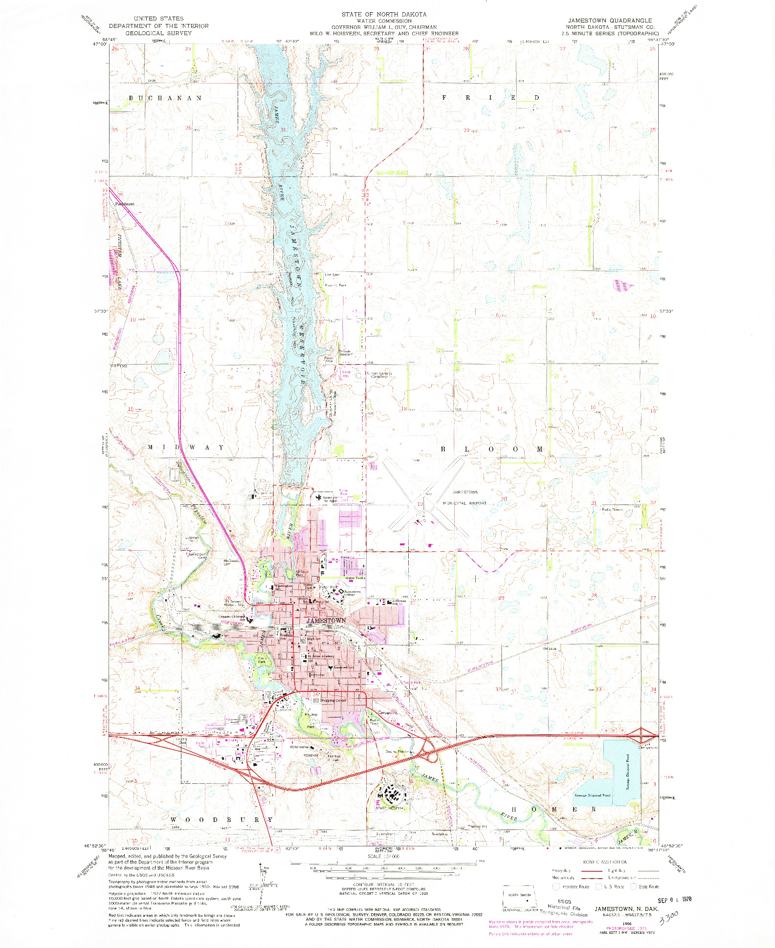 USGS 1:24000-SCALE QUADRANGLE FOR JAMESTOWN, ND 1966