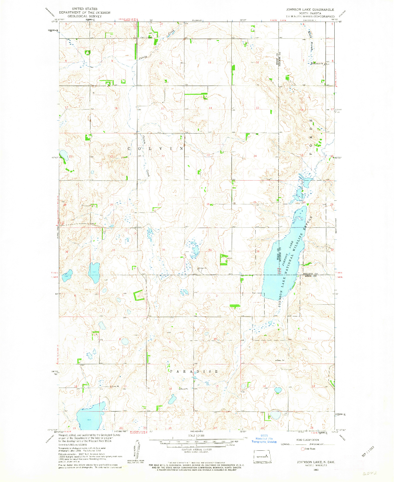 USGS 1:24000-SCALE QUADRANGLE FOR JOHNSON LAKE, ND 1961