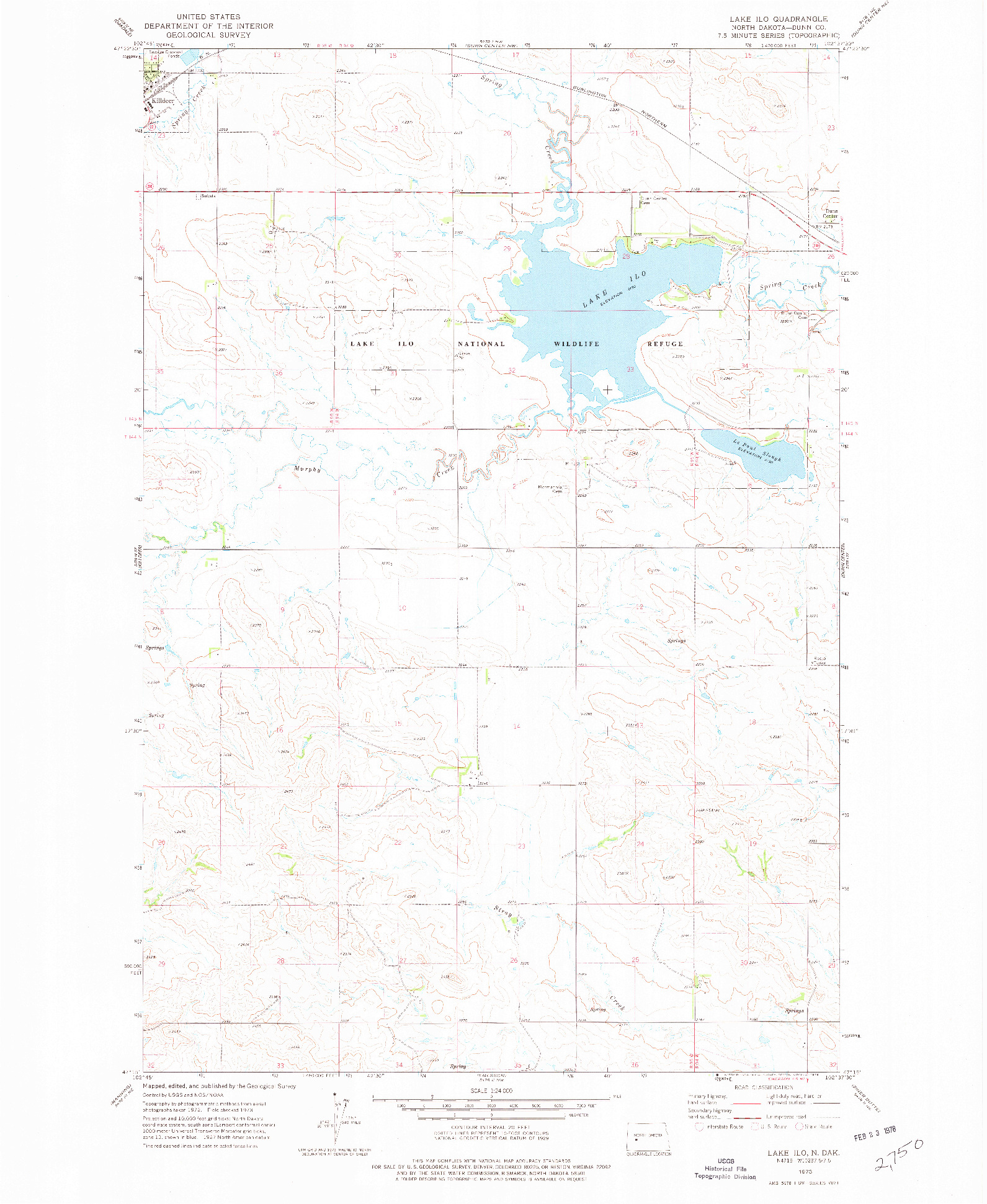 USGS 1:24000-SCALE QUADRANGLE FOR LAKE ILO, ND 1973