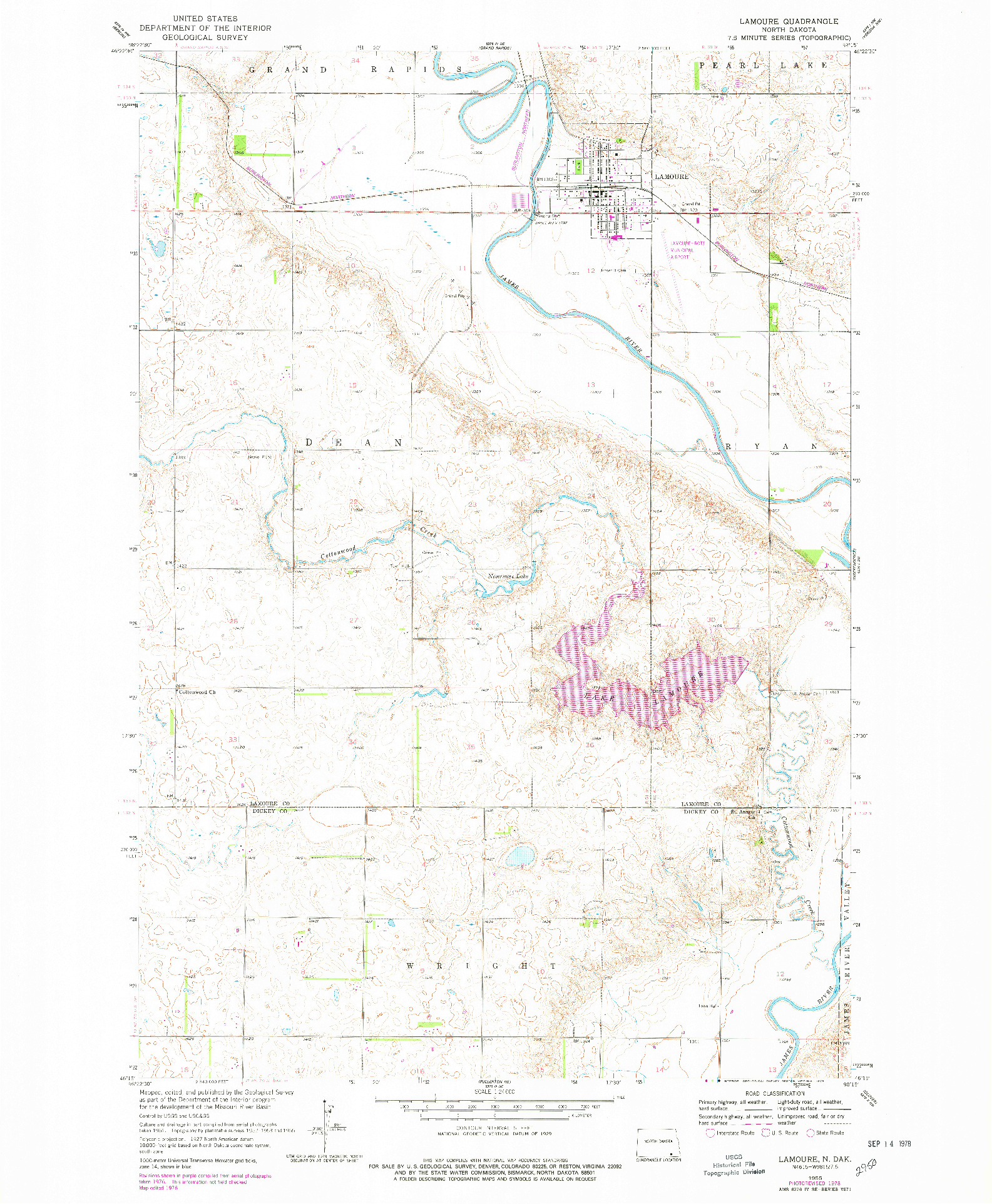 USGS 1:24000-SCALE QUADRANGLE FOR LAMOURE, ND 1955