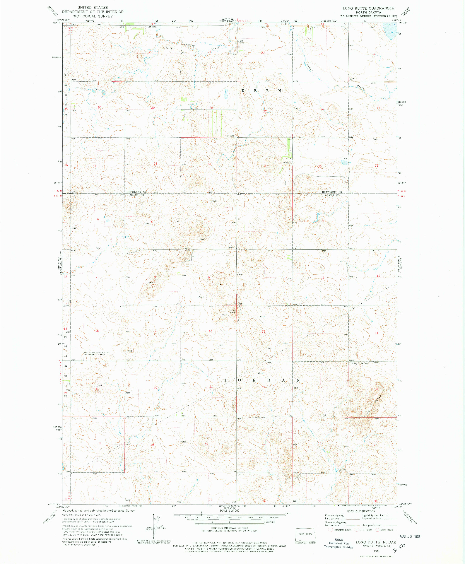 USGS 1:24000-SCALE QUADRANGLE FOR LONG BUTTE, ND 1974