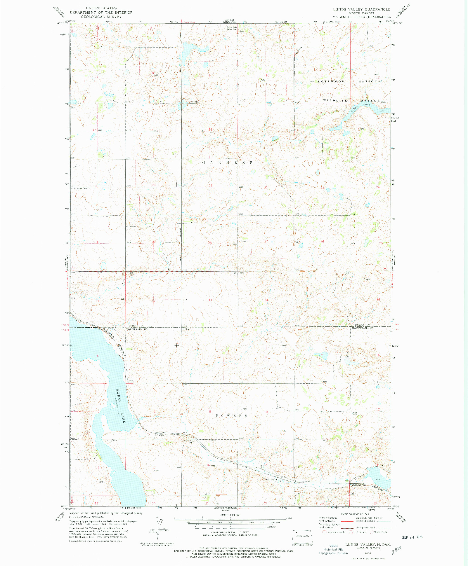 USGS 1:24000-SCALE QUADRANGLE FOR LUNDS VALLEY, ND 1978