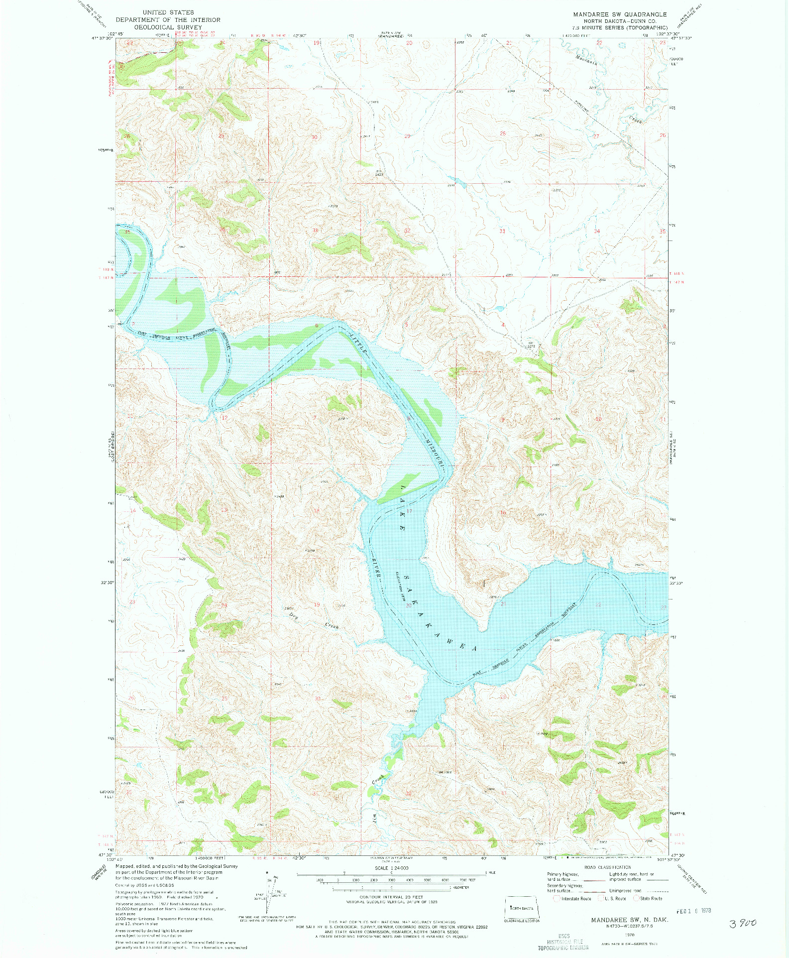 USGS 1:24000-SCALE QUADRANGLE FOR MANDAREE SW, ND 1970