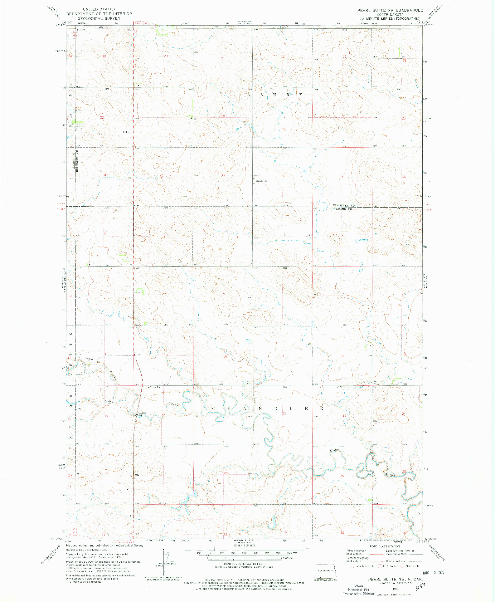 USGS 1:24000-SCALE QUADRANGLE FOR PEARL BUTTE NW, ND 1974