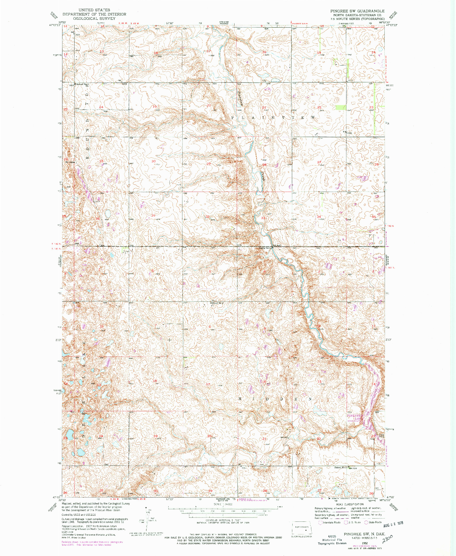 USGS 1:24000-SCALE QUADRANGLE FOR PINGREE SW, ND 1952