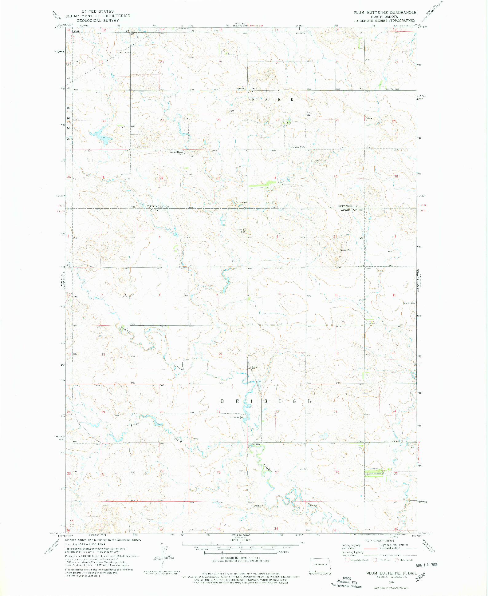USGS 1:24000-SCALE QUADRANGLE FOR PLUM BUTTE NE, ND 1974