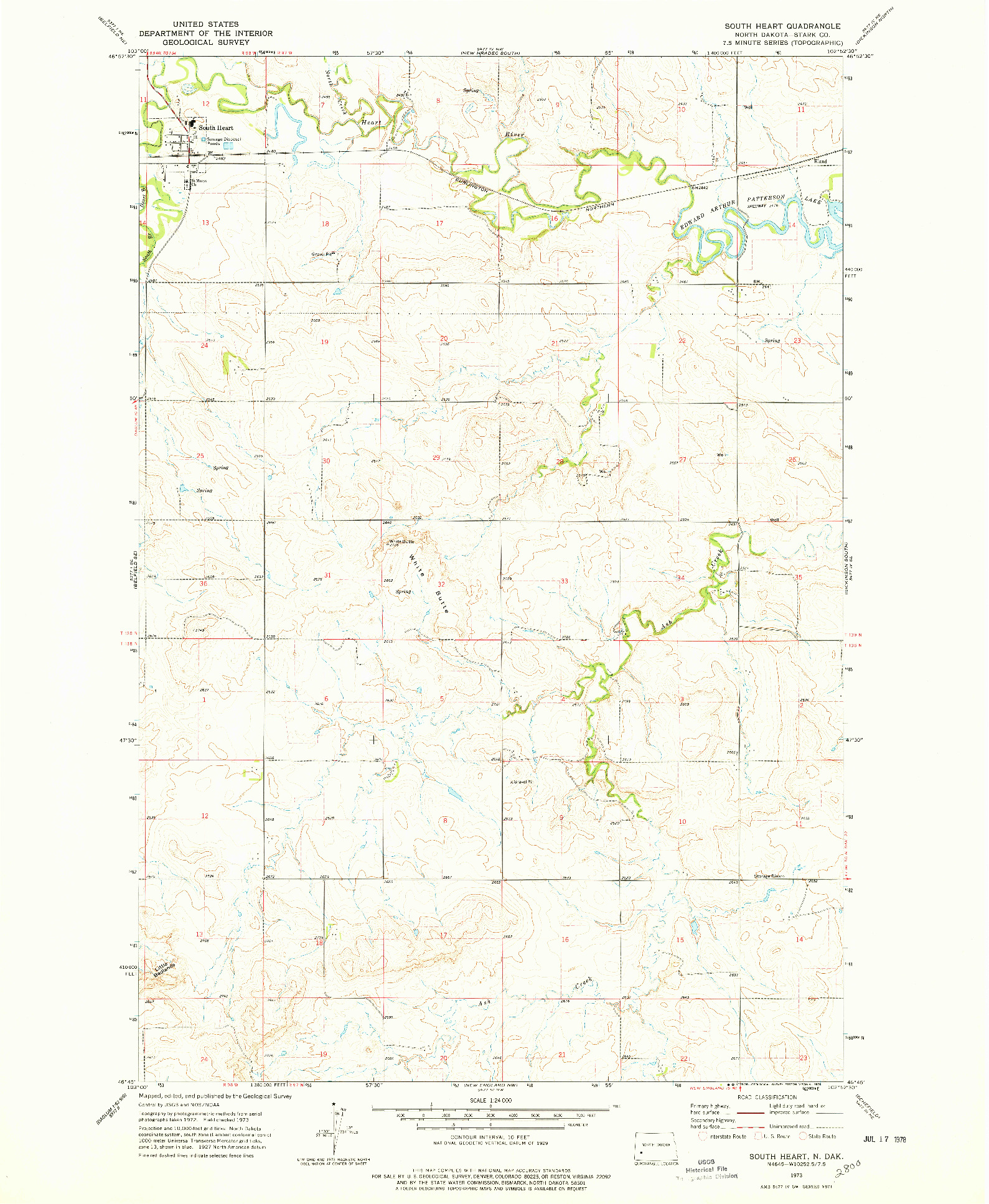 USGS 1:24000-SCALE QUADRANGLE FOR SOUTH HEART, ND 1973