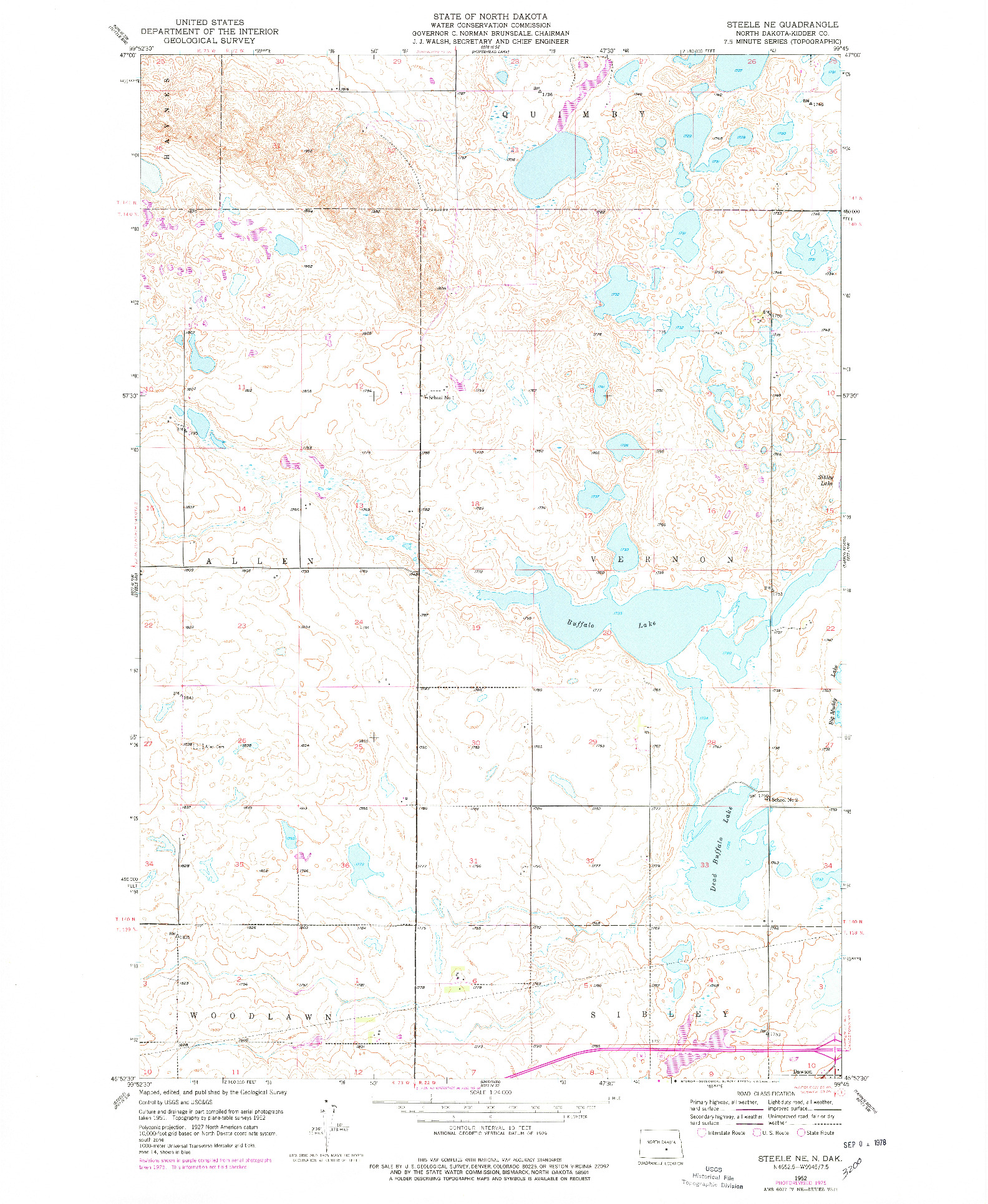USGS 1:24000-SCALE QUADRANGLE FOR STEELE NE, ND 1952