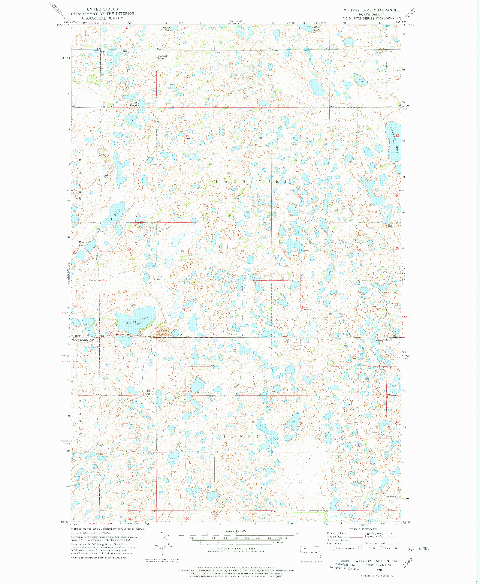 USGS 1:24000-SCALE QUADRANGLE FOR WESTBY LAKE, ND 1978