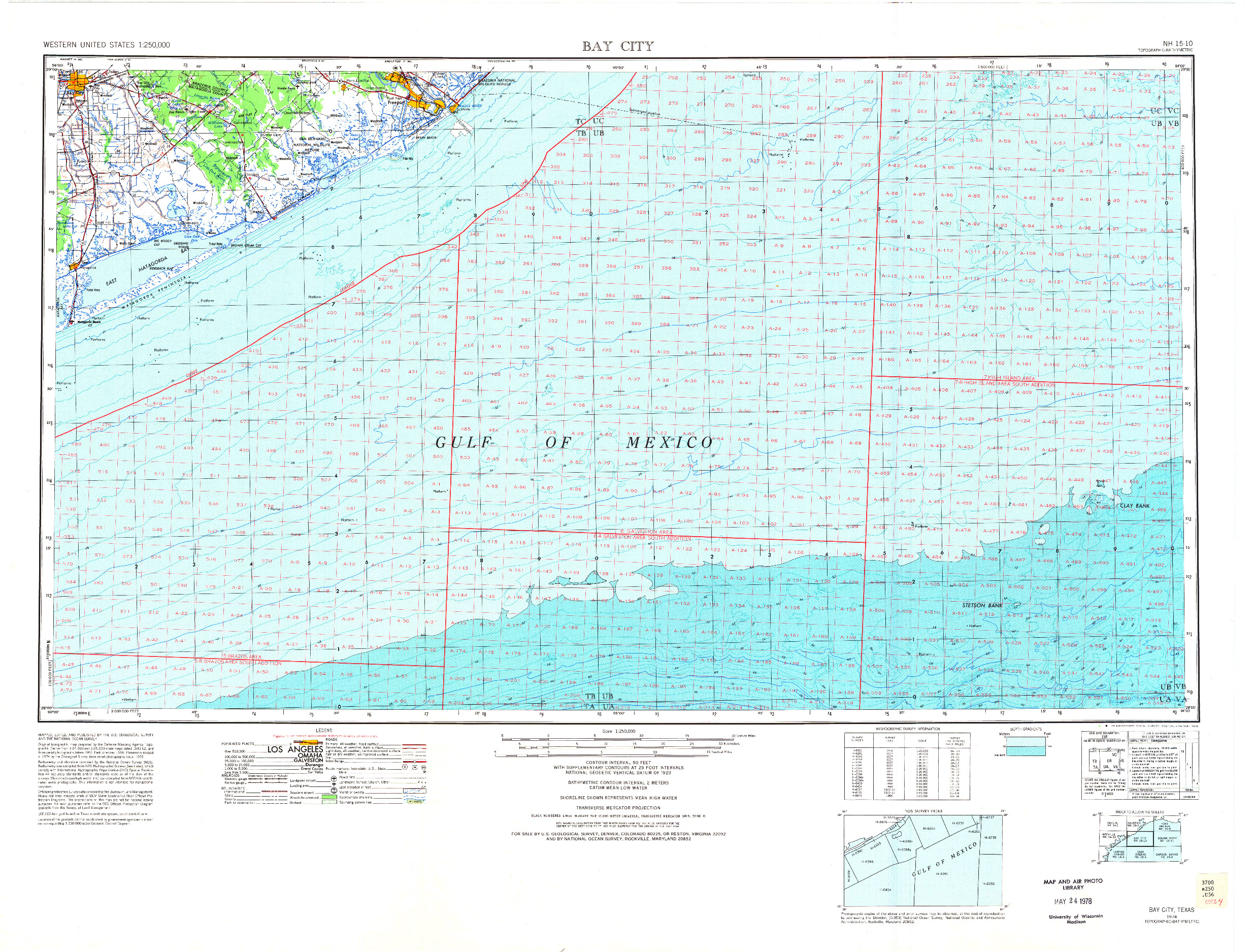 USGS 1:250000-SCALE QUADRANGLE FOR BAY CITY, TX 1974