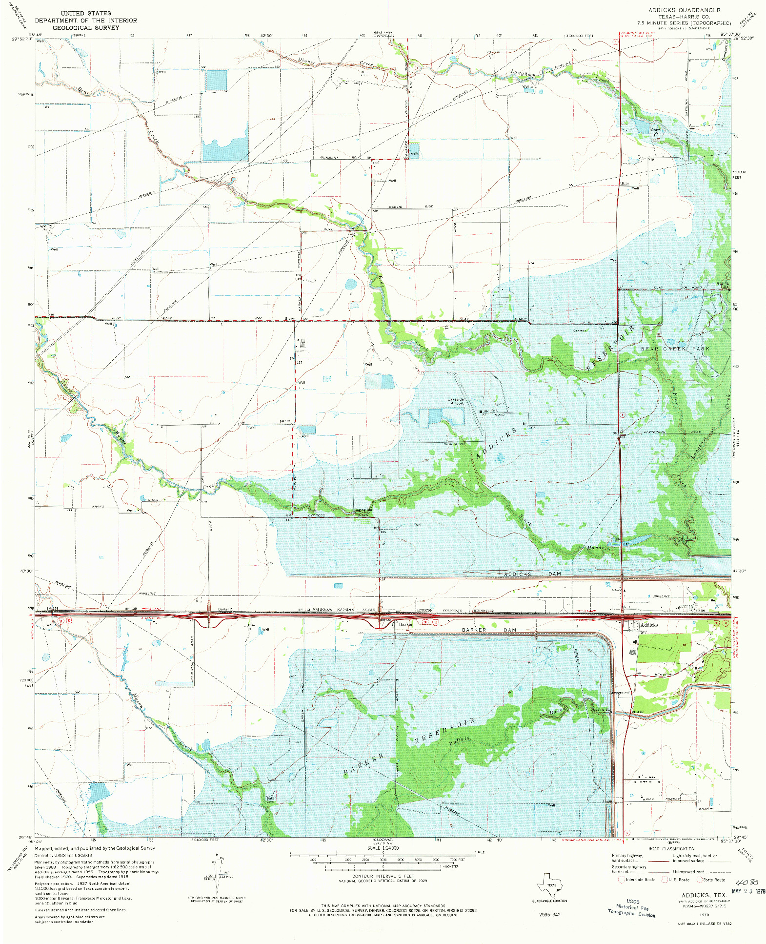 USGS 1:24000-SCALE QUADRANGLE FOR ADDICKS, TX 1970