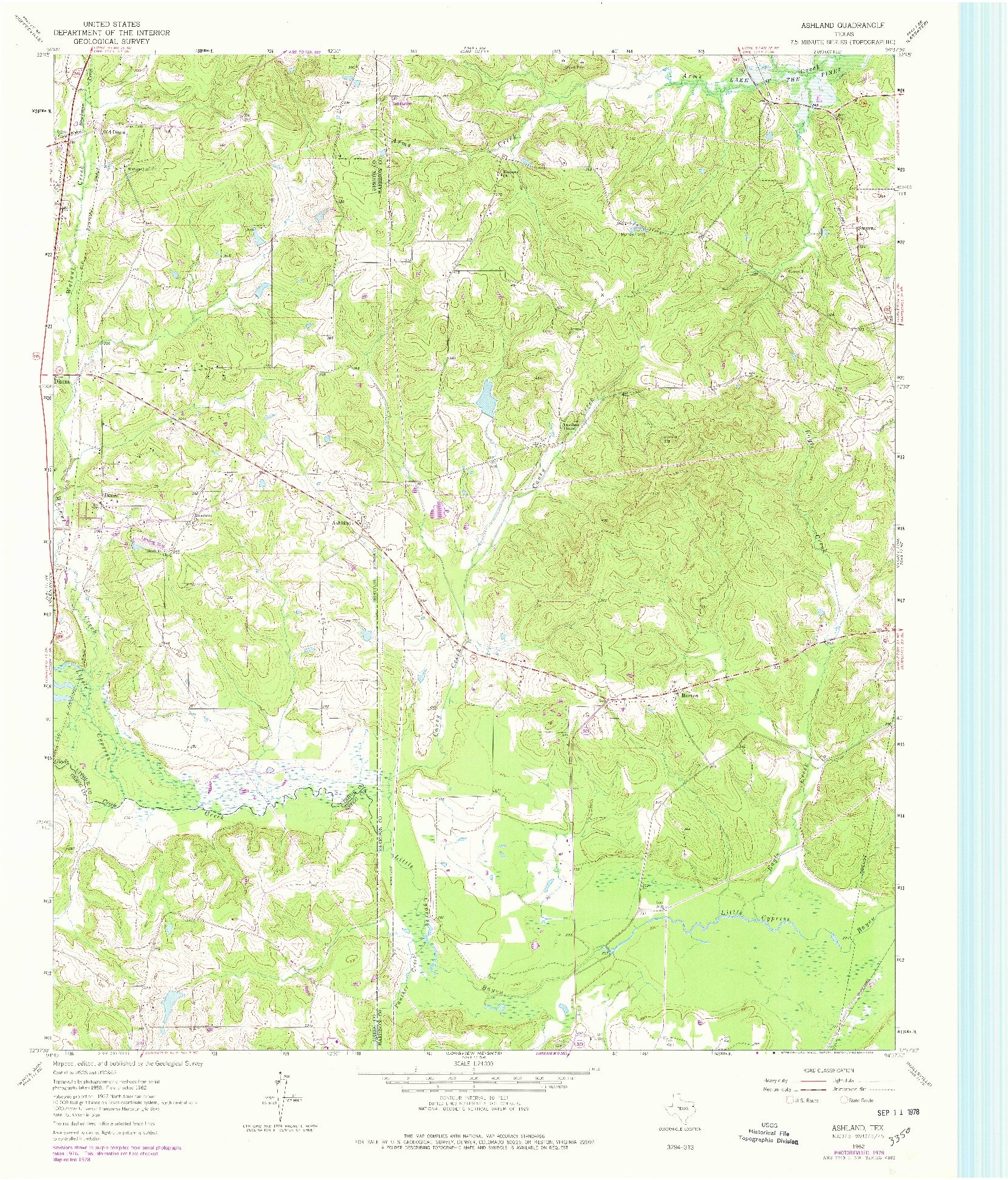 USGS 1:24000-SCALE QUADRANGLE FOR ASHLAND, TX 1962
