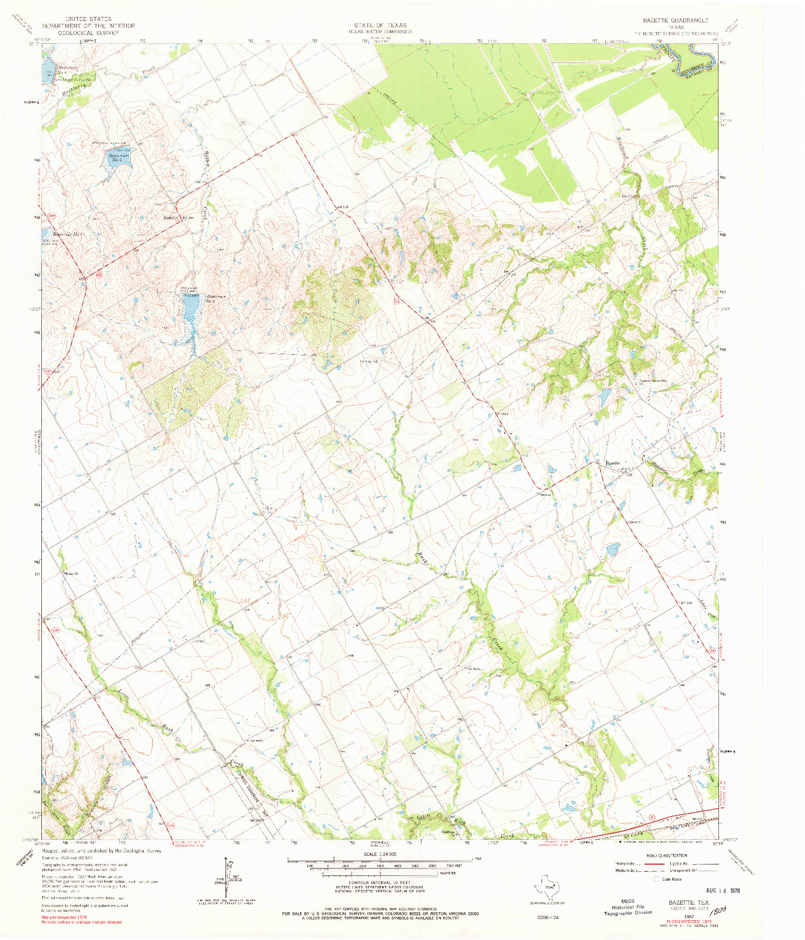 USGS 1:24000-SCALE QUADRANGLE FOR BAZETTE, TX 1962