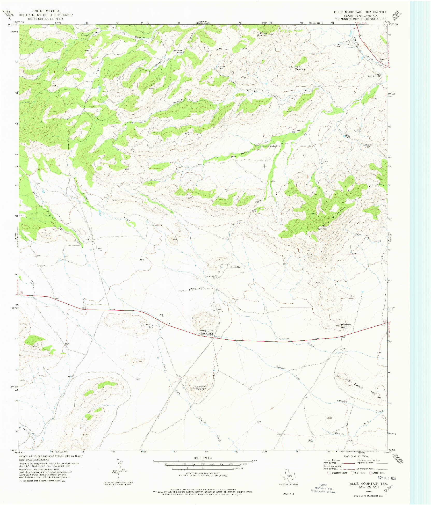 USGS 1:24000-SCALE QUADRANGLE FOR BLUE MOUNTAIN, TX 1978