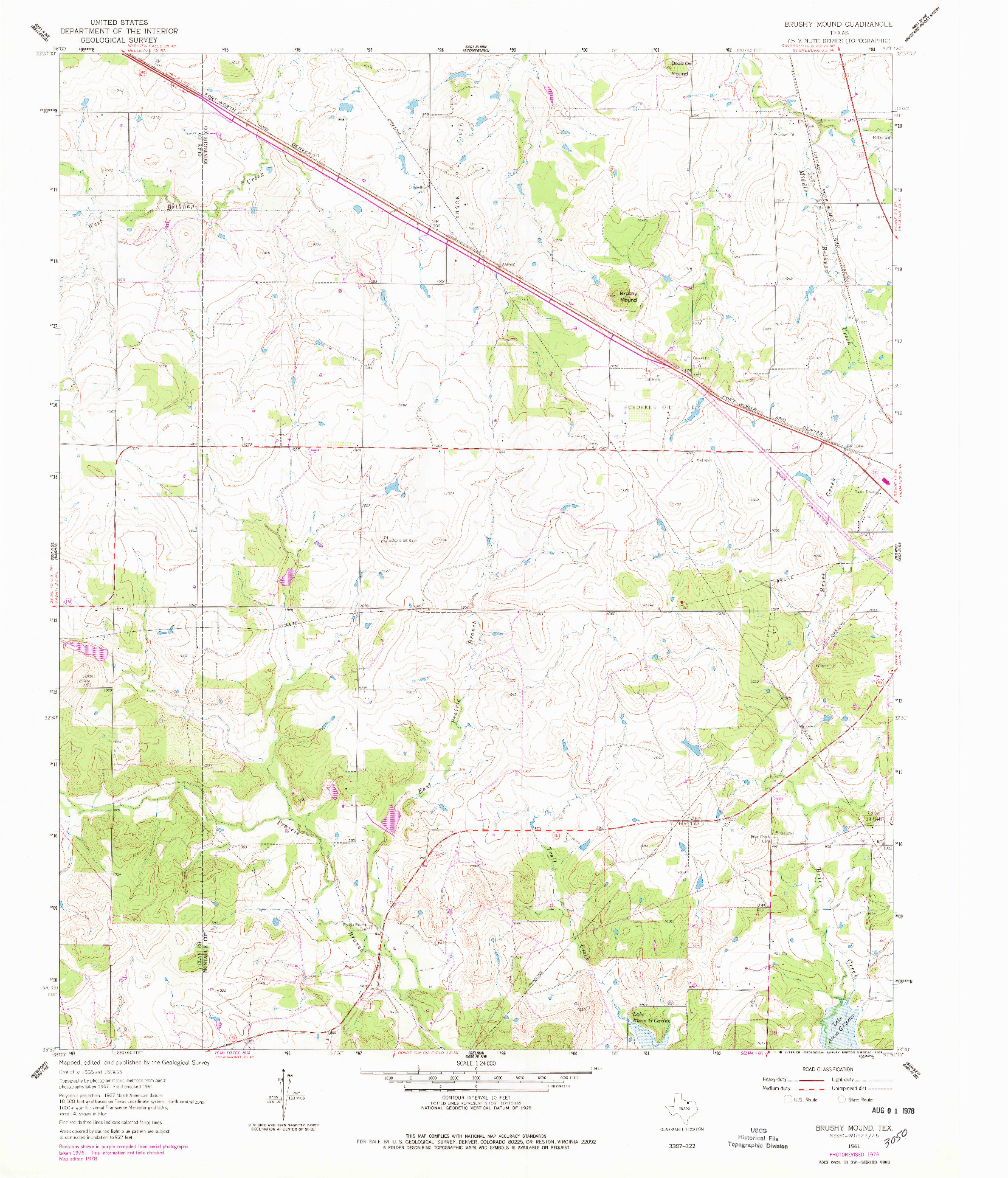 USGS 1:24000-SCALE QUADRANGLE FOR BRUSHY MOUND, TX 1961