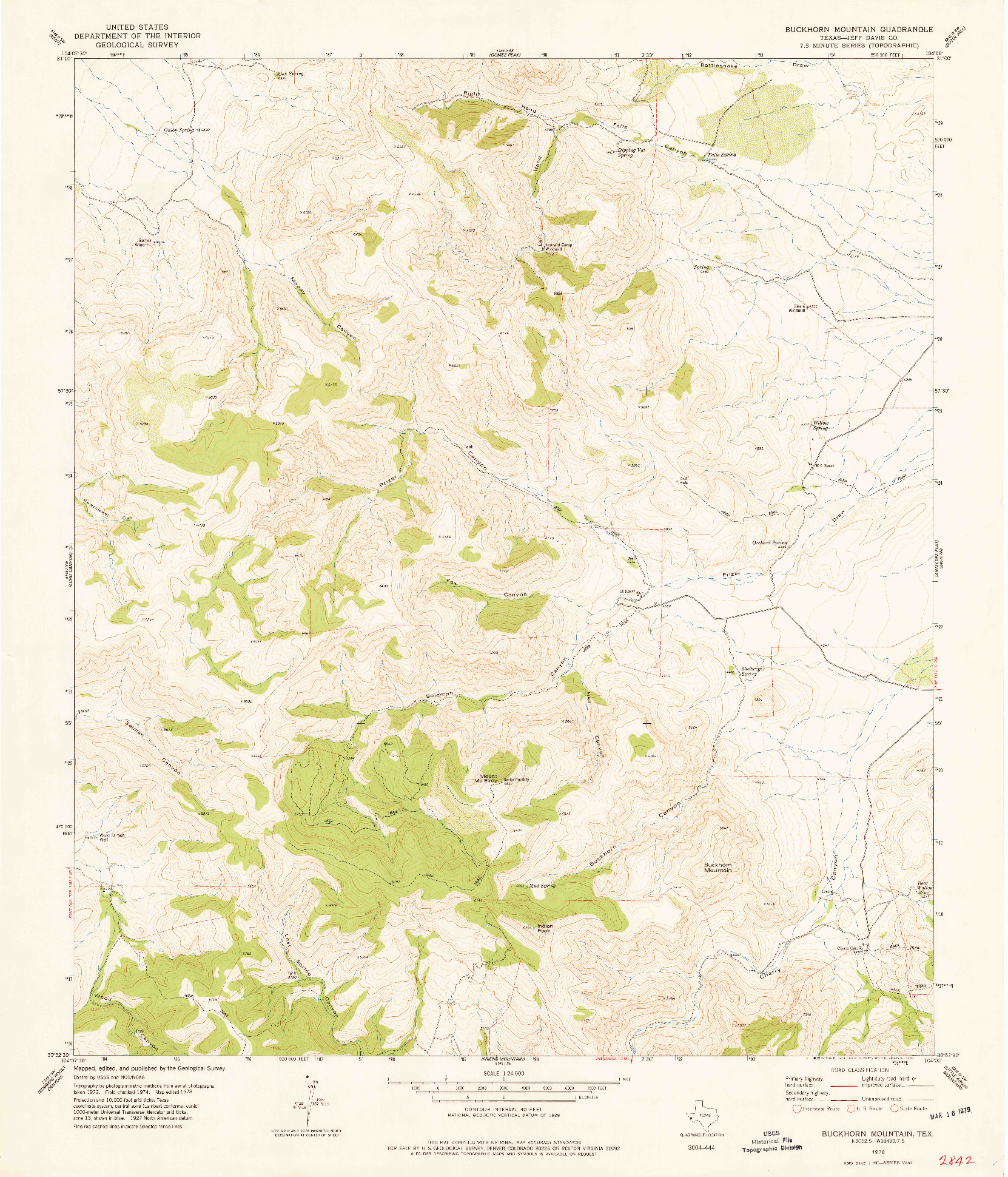 USGS 1:24000-SCALE QUADRANGLE FOR BUCKHORN MOUNTAIN, TX 1978