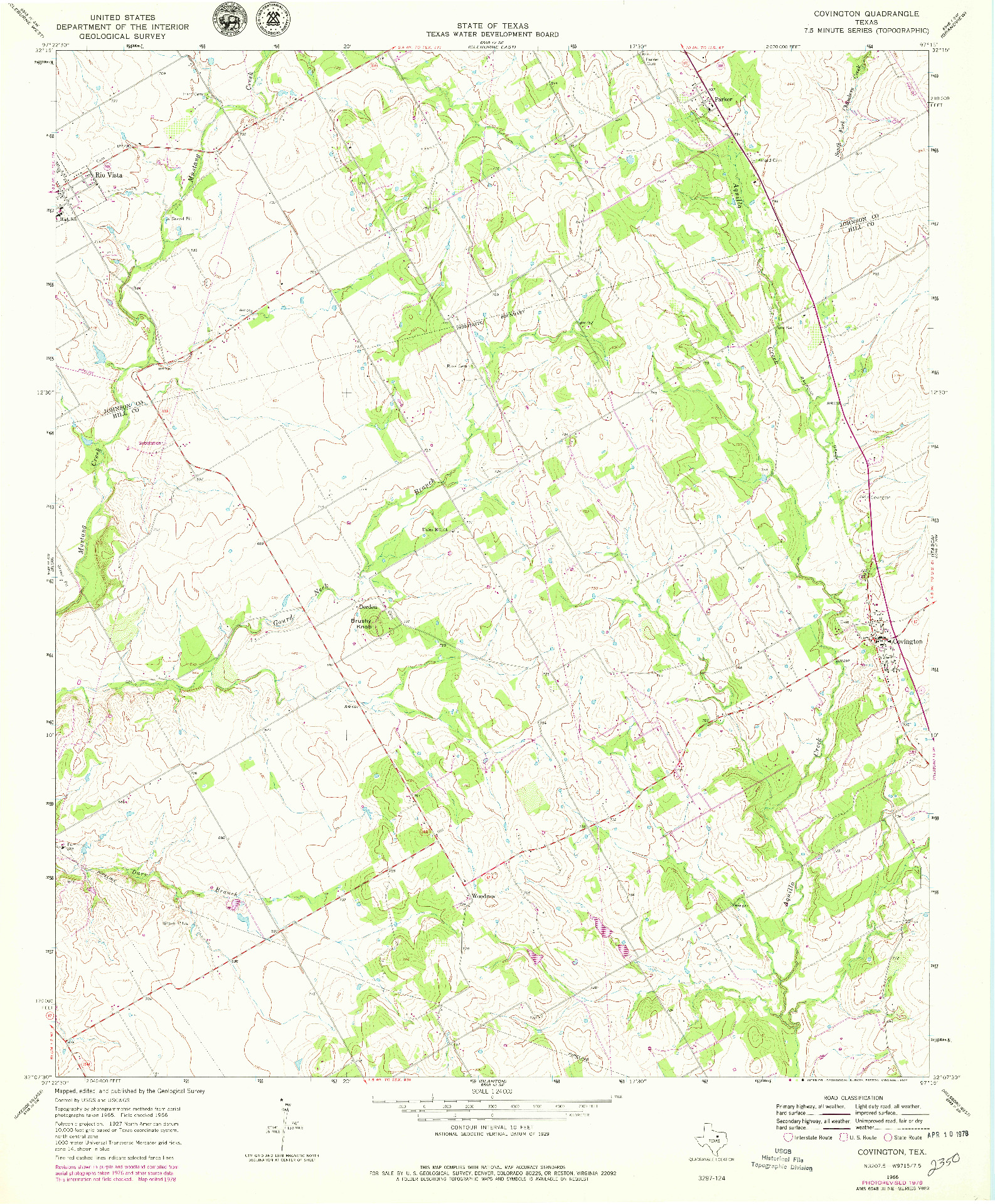 USGS 1:24000-SCALE QUADRANGLE FOR COVINGTON, TX 1966