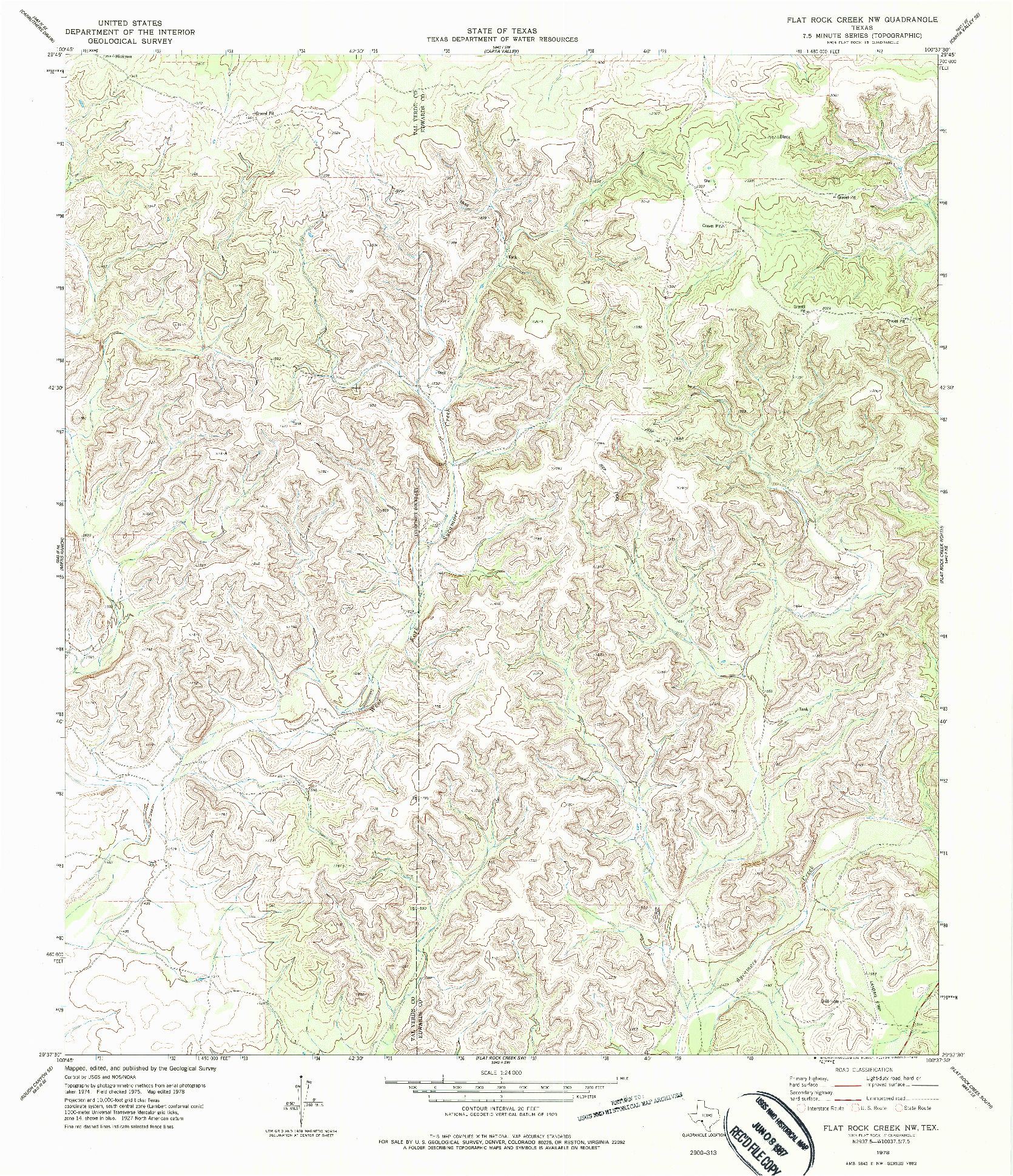 USGS 1:24000-SCALE QUADRANGLE FOR FLAT ROCK CREEK NW, TX 1978