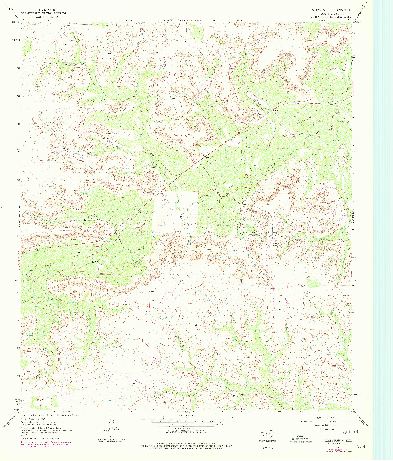 USGS 1:24000-SCALE QUADRANGLE FOR GLASS RANCH, TX 1963