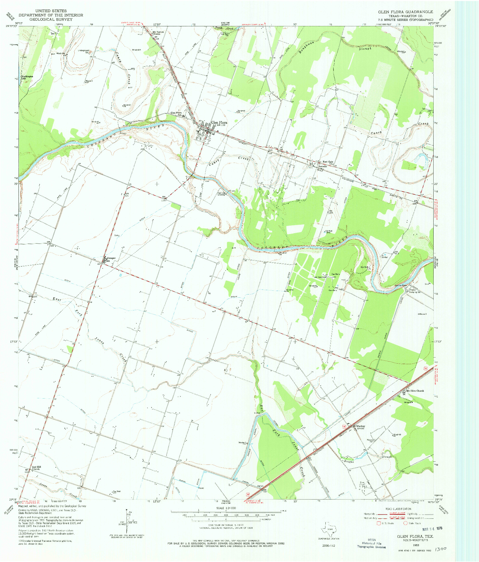 USGS 1:24000-SCALE QUADRANGLE FOR GLEN FLORA, TX 1953