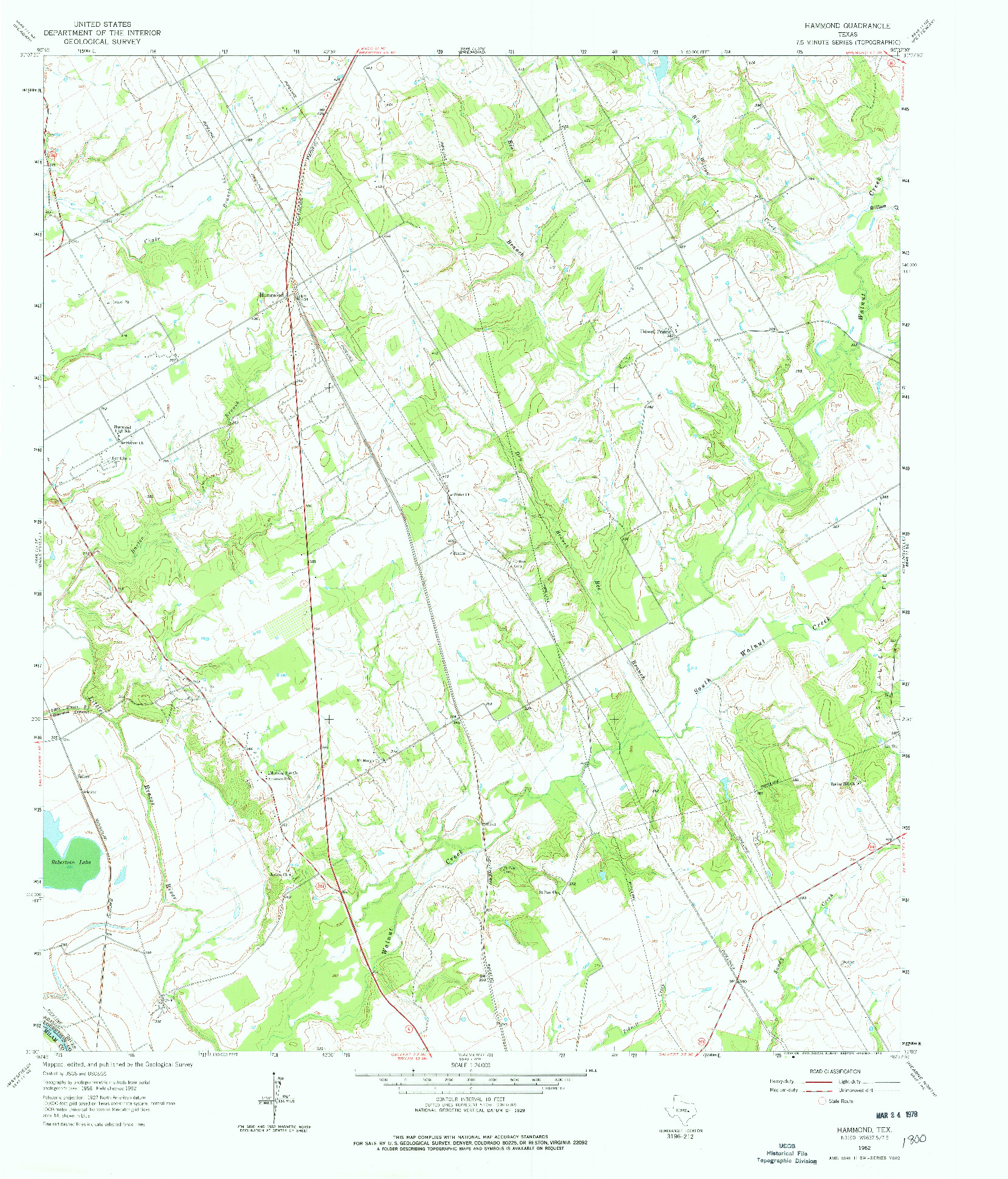 USGS 1:24000-SCALE QUADRANGLE FOR HAMMOND, TX 1962