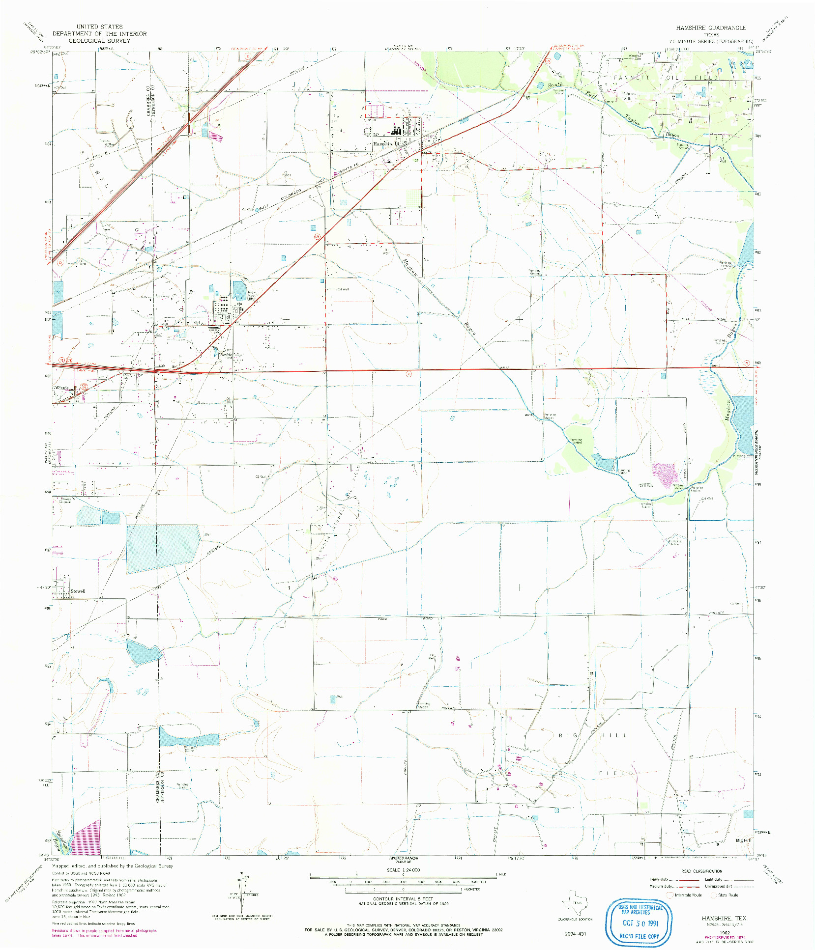 USGS 1:24000-SCALE QUADRANGLE FOR HAMSHIRE, TX 1962