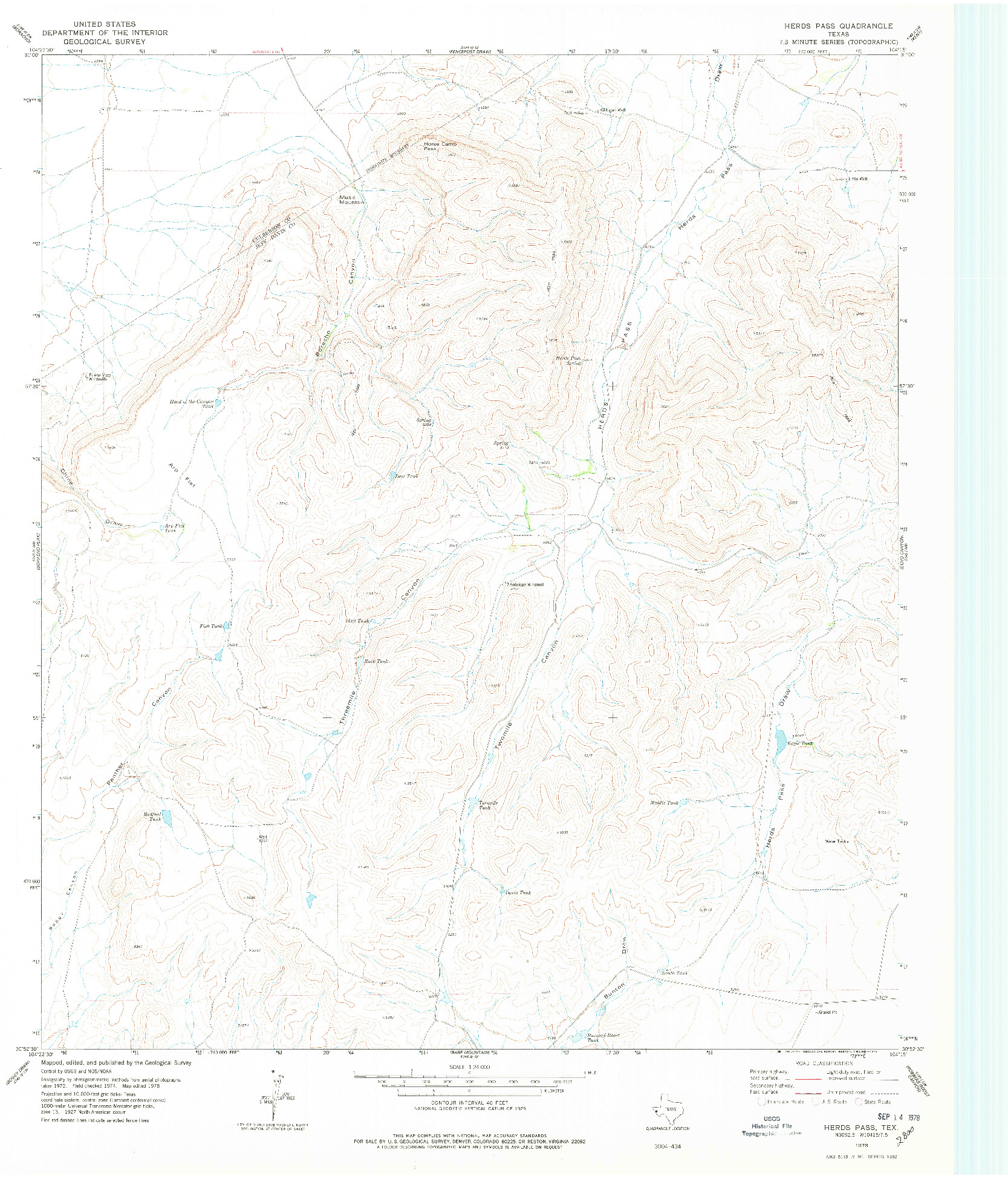 USGS 1:24000-SCALE QUADRANGLE FOR HERDS PASS, TX 1978