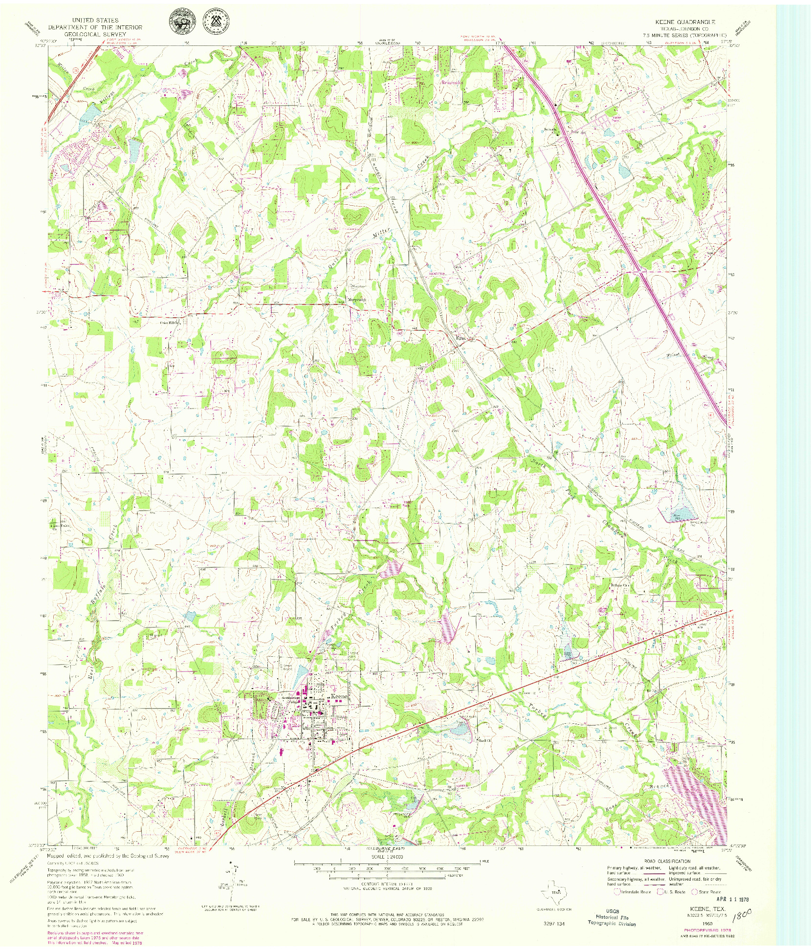 USGS 1:24000-SCALE QUADRANGLE FOR KEENE, TX 1960