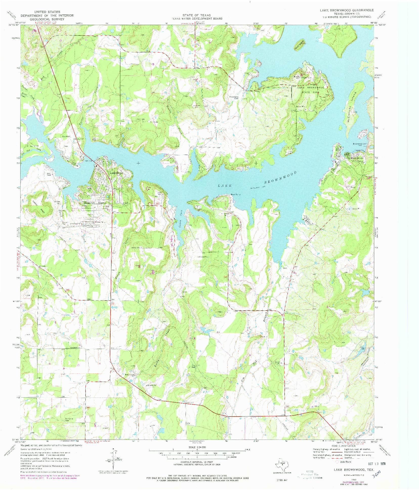 USGS 1:24000-SCALE QUADRANGLE FOR LAKE BROWNWOOD, TX 1969