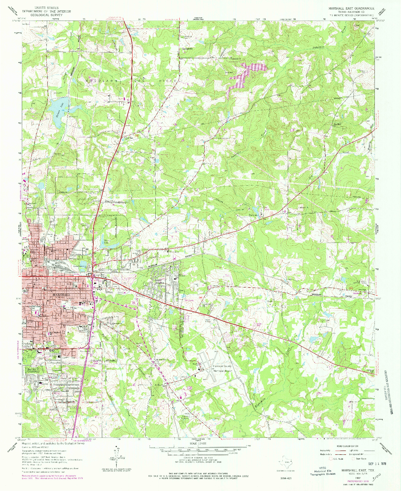 USGS 1:24000-SCALE QUADRANGLE FOR MARSHALL EAST, TX 1962