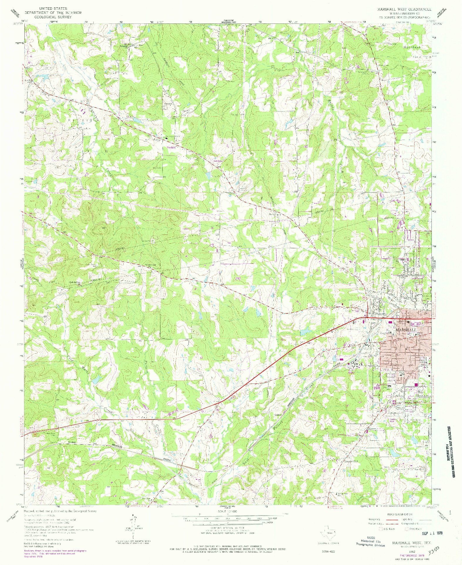 USGS 1:24000-SCALE QUADRANGLE FOR MARSHALL WEST, TX 1962