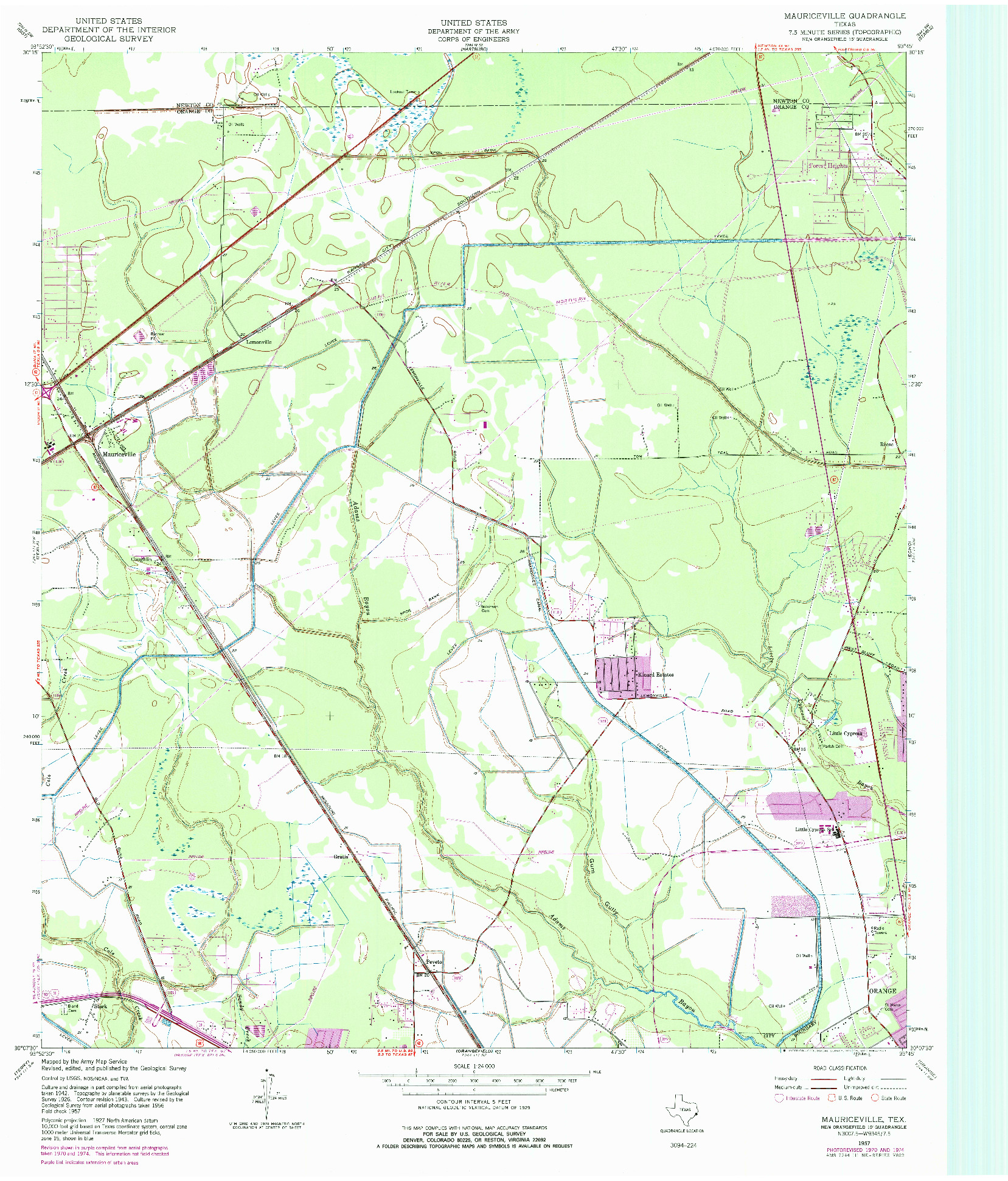 USGS 1:24000-SCALE QUADRANGLE FOR MAURICEVILLE, TX 1957