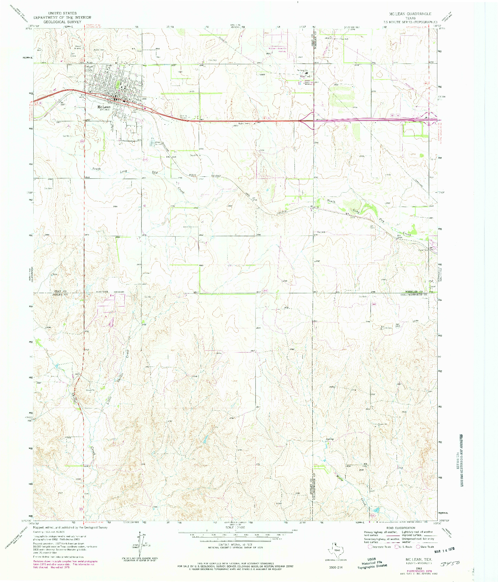 USGS 1:24000-SCALE QUADRANGLE FOR MCLEAN, TX 1963