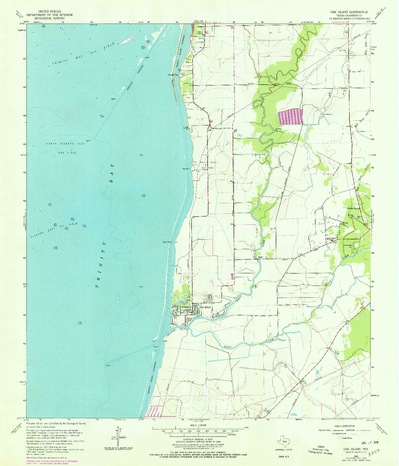 USGS 1:24000-SCALE QUADRANGLE FOR OAK ISLAND, TX 1961