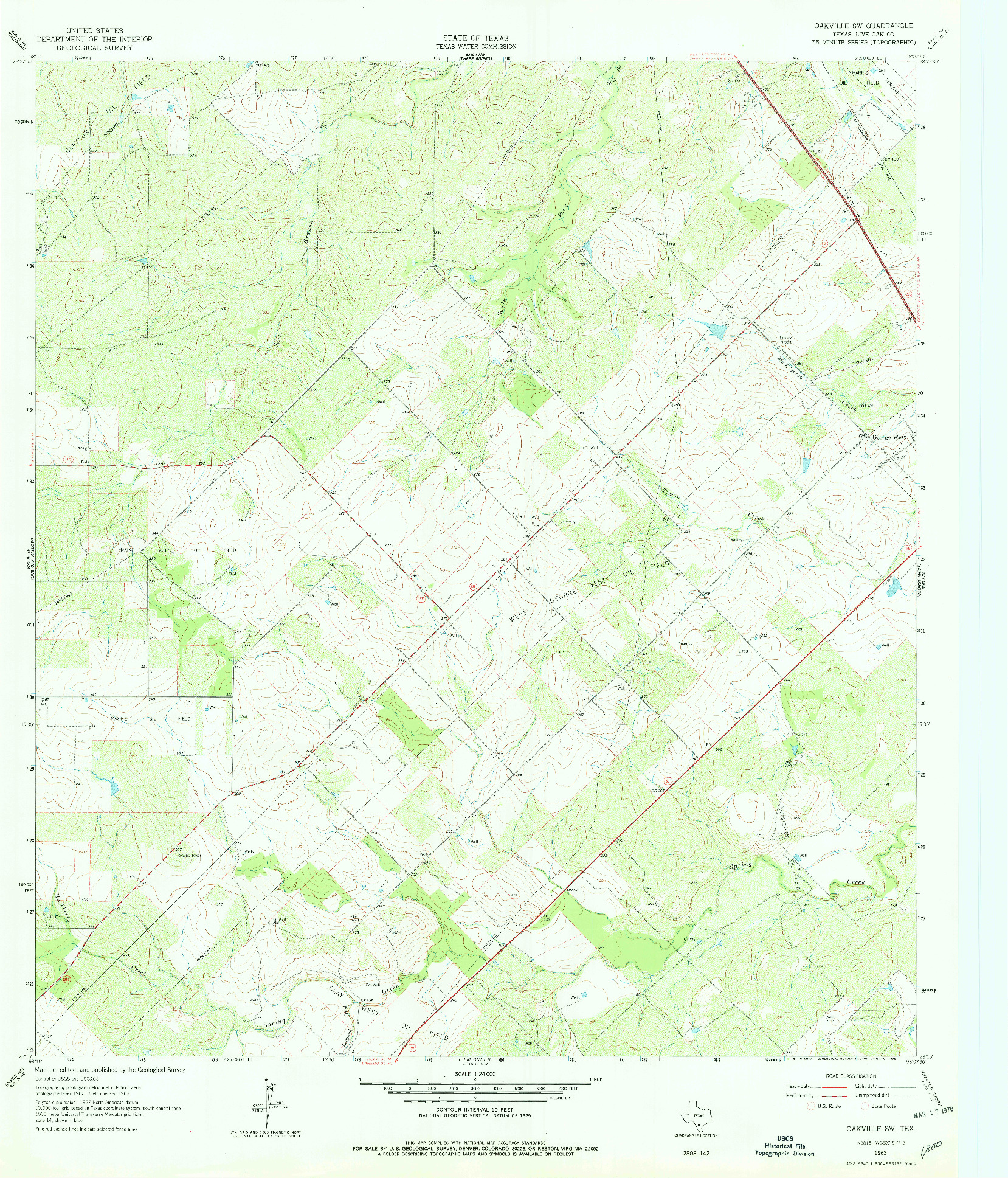USGS 1:24000-SCALE QUADRANGLE FOR OAKVILLE SW, TX 1963