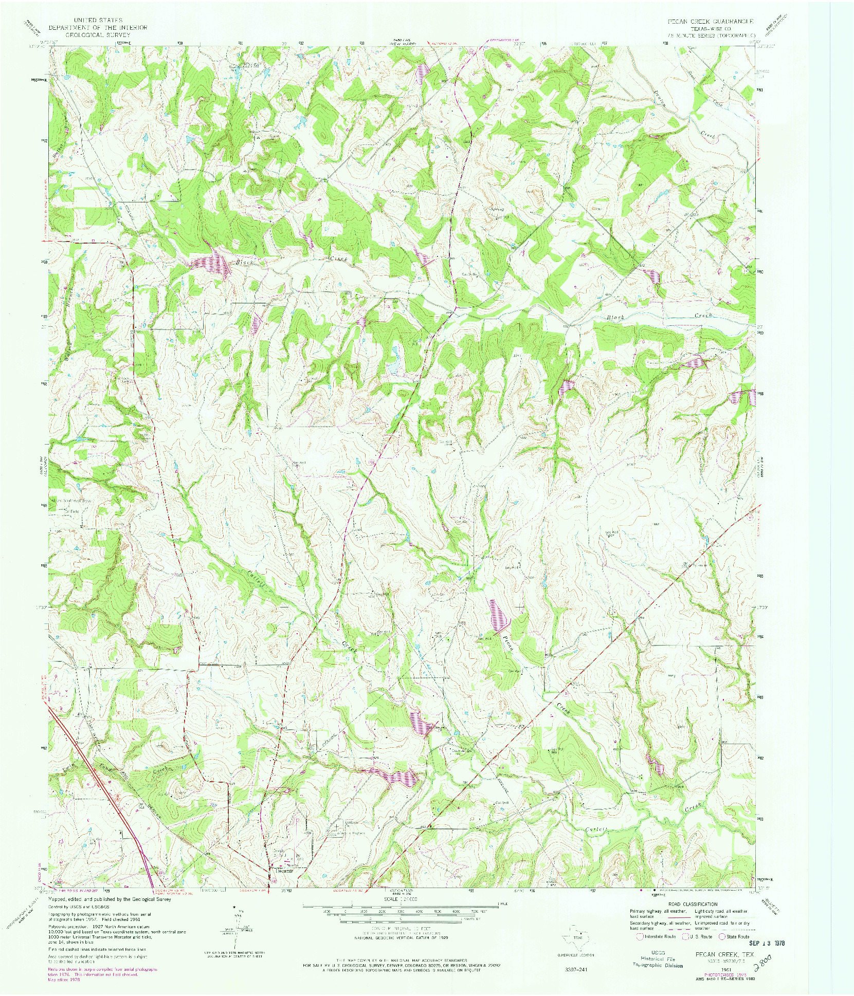 USGS 1:24000-SCALE QUADRANGLE FOR PECAN CREEK, TX 1961
