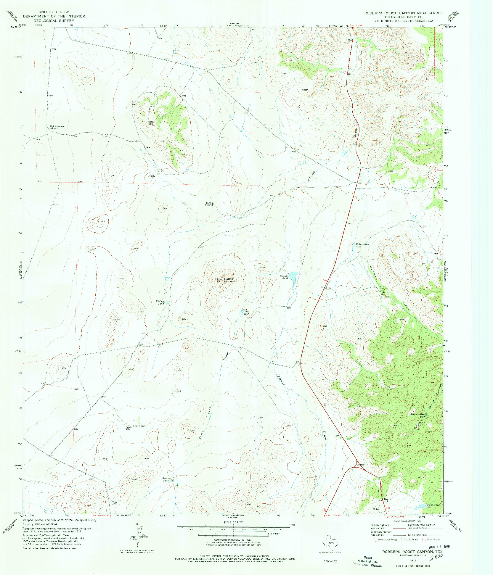 USGS 1:24000-SCALE QUADRANGLE FOR ROBBERS ROOST CANYON, TX 1978