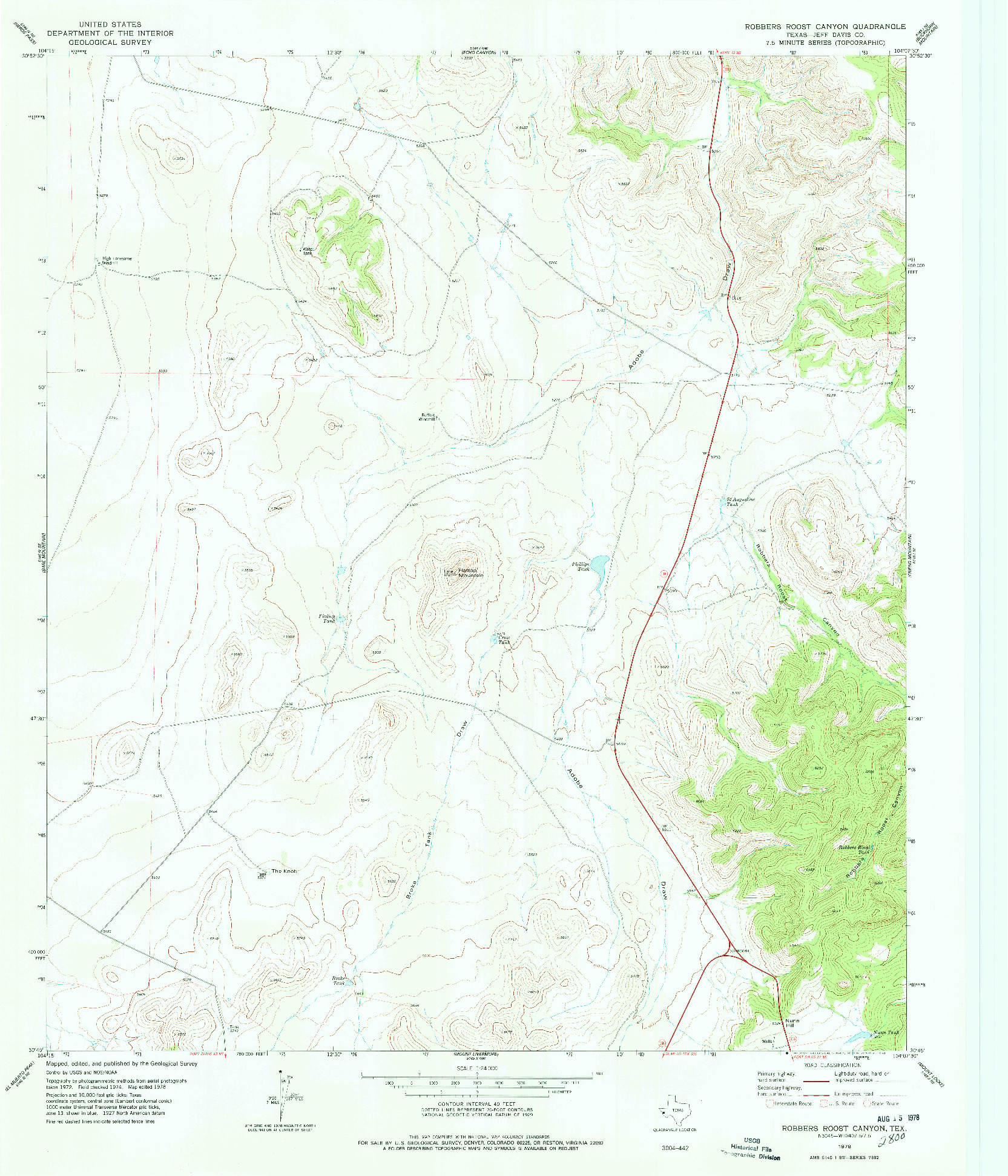USGS 1:24000-SCALE QUADRANGLE FOR ROBBERS ROOST CANYON, TX 1978