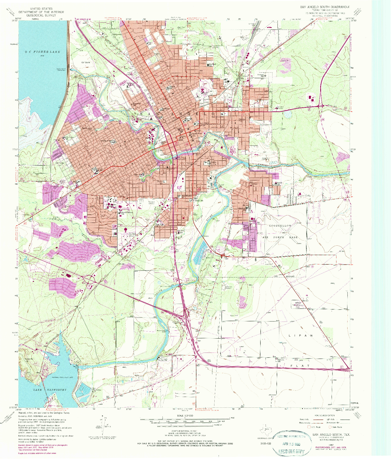 USGS 1:24000-SCALE QUADRANGLE FOR SAN ANGELO SOUTH, TX 1957