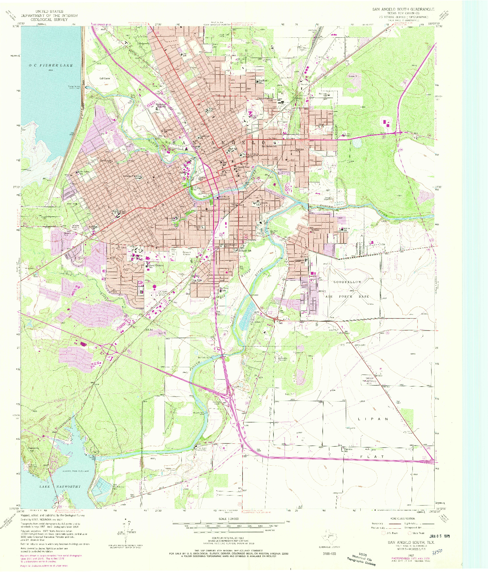 USGS 1:24000-SCALE QUADRANGLE FOR SAN ANGELO SOUTH, TX 1957