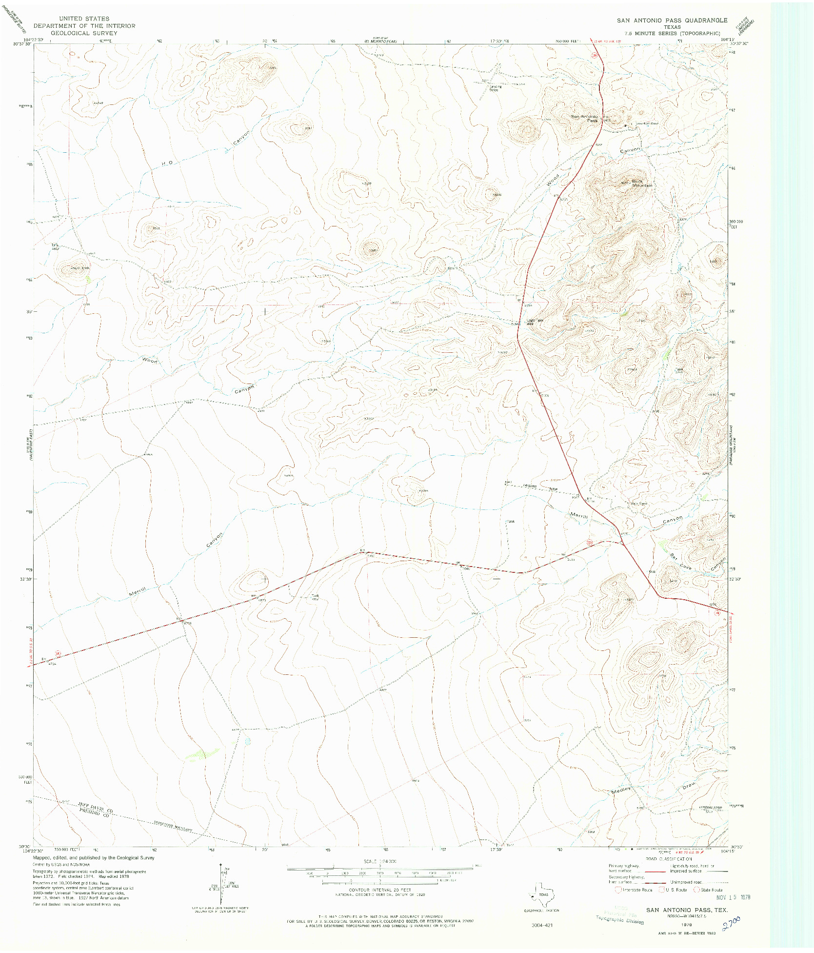 USGS 1:24000-SCALE QUADRANGLE FOR SAN ANTONIO PASS, TX 1978